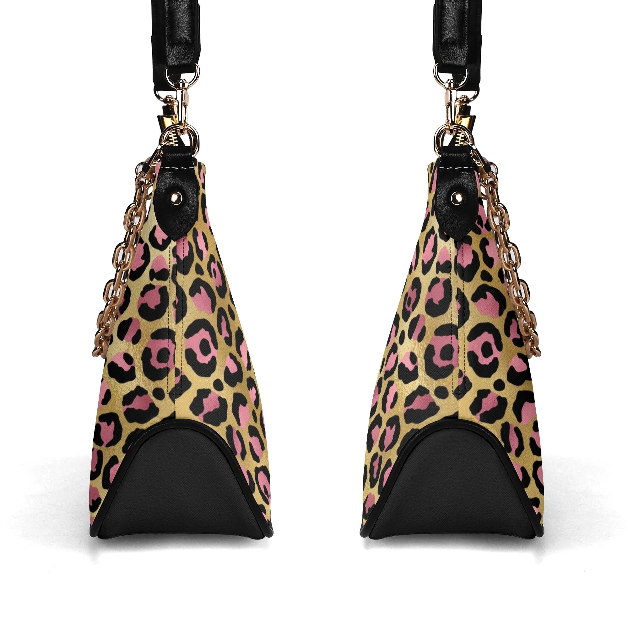 Gold Leopard Pattern Faux Leather Shoulder Bag with Chain Accent