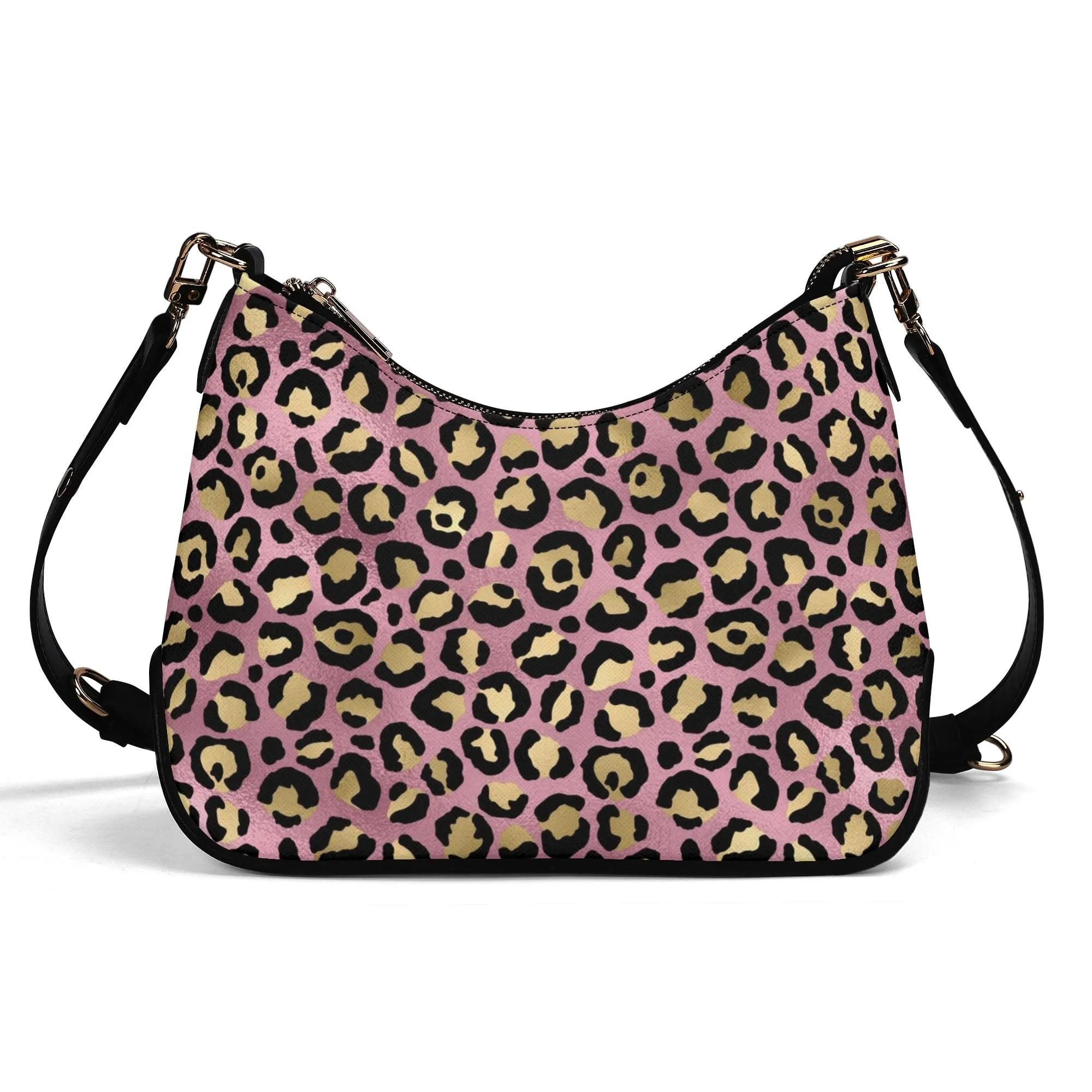 Gold Leopard Pattern Faux Leather Shoulder Bag with Chain Accent