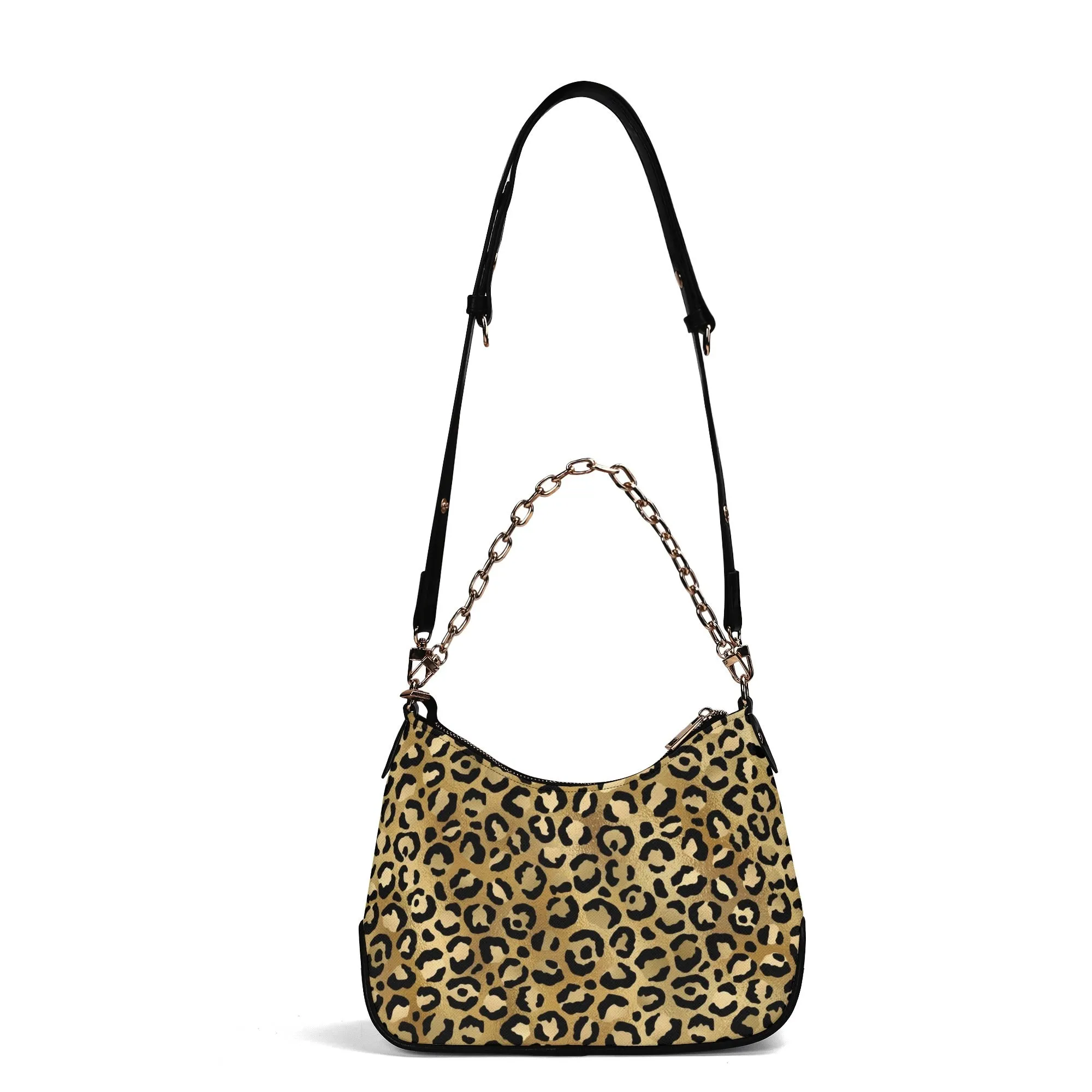 Gold Leopard Pattern Faux Leather Shoulder Bag with Chain Accent