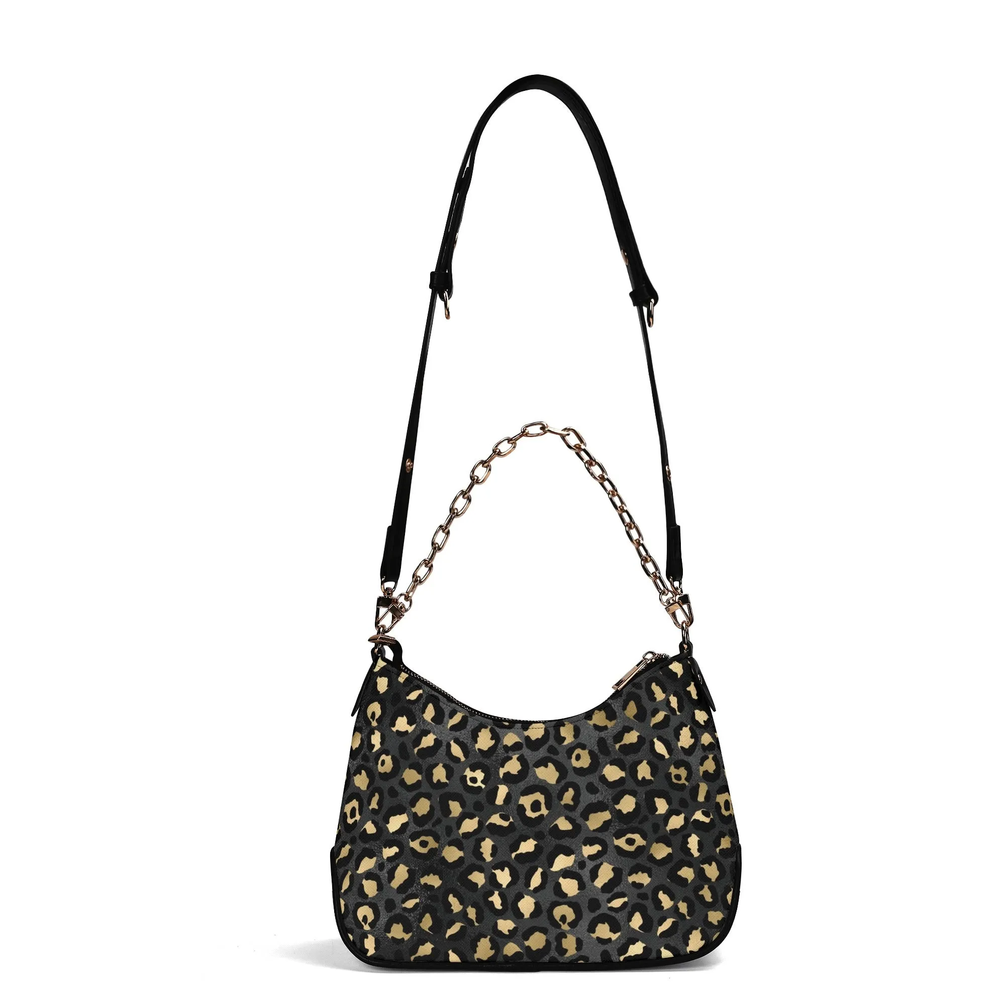 Gold Leopard Pattern Faux Leather Shoulder Bag with Chain Accent