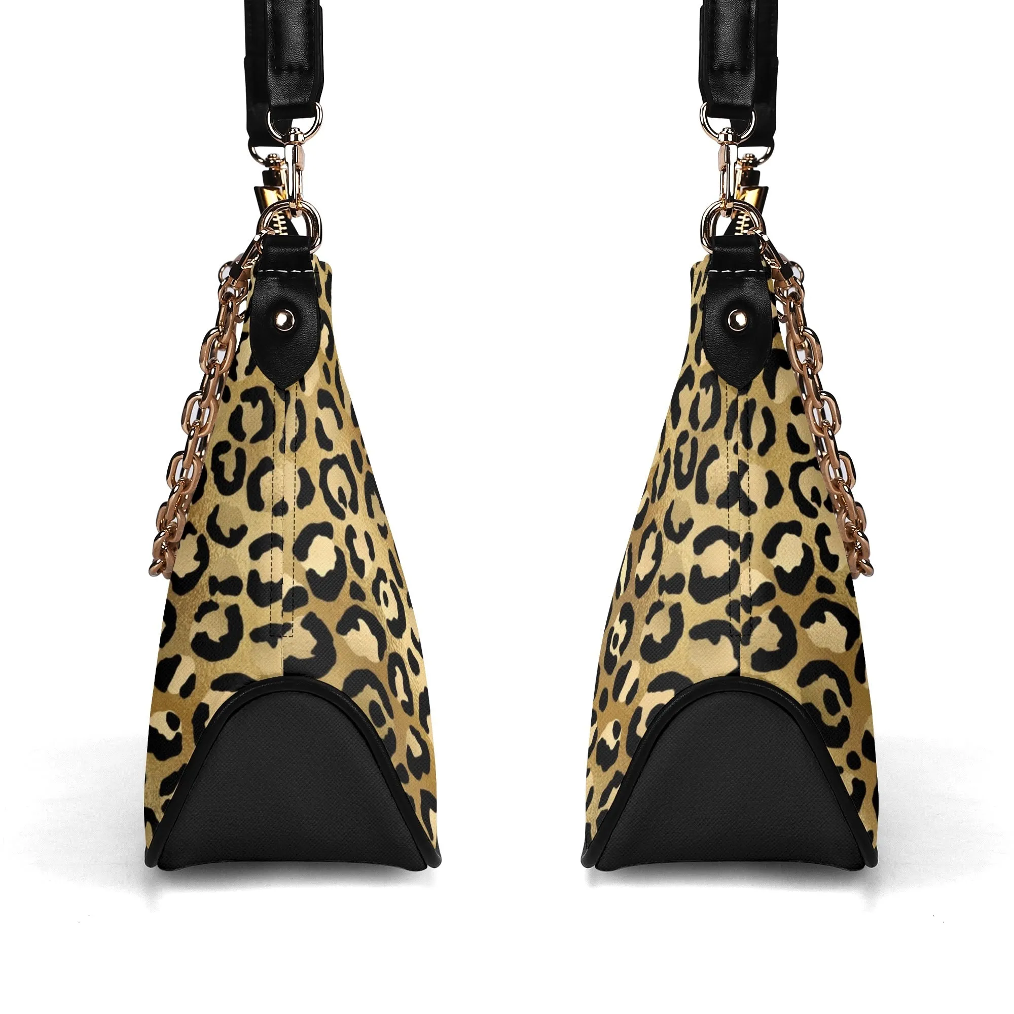 Gold Leopard Pattern Faux Leather Shoulder Bag with Chain Accent