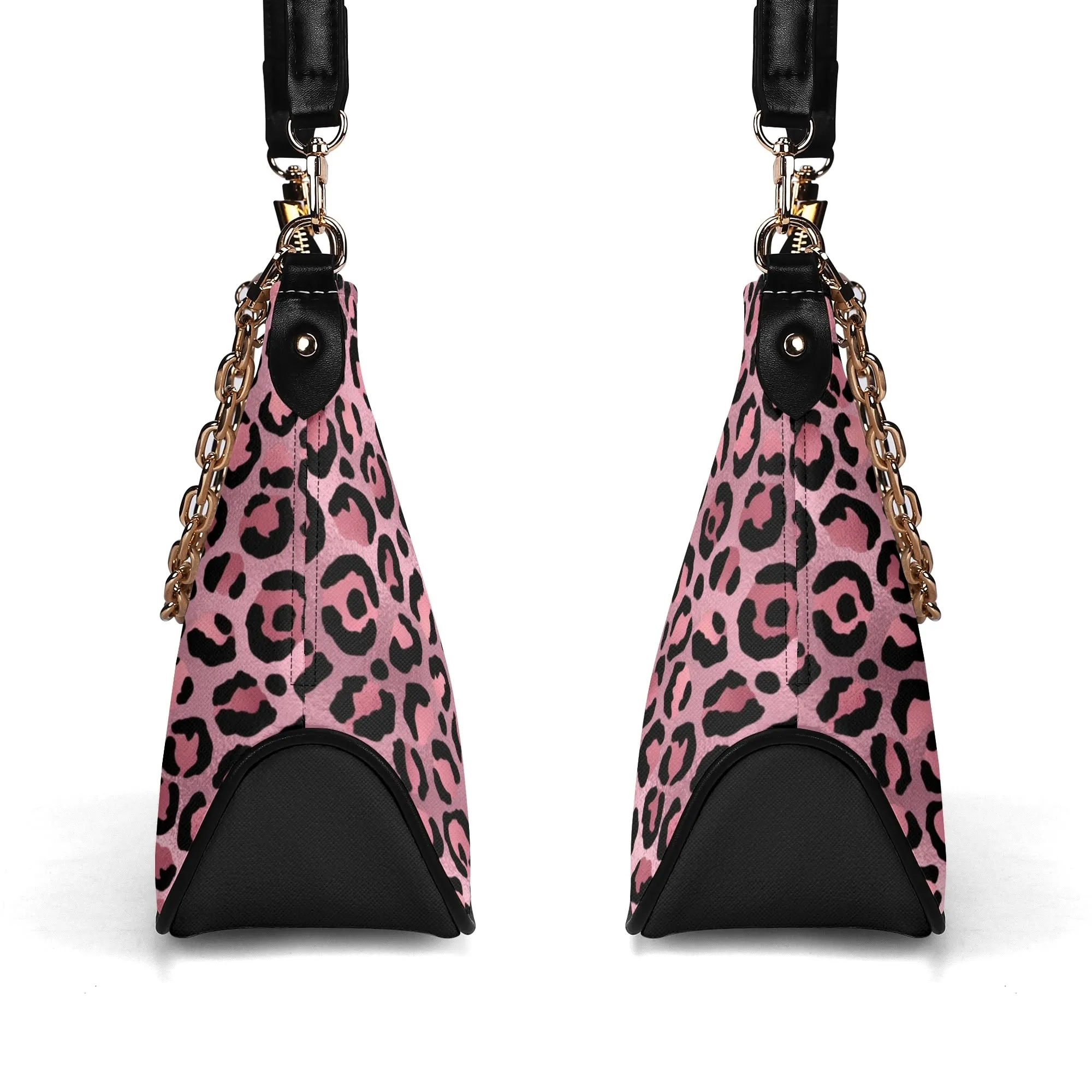 Gold Leopard Pattern Faux Leather Shoulder Bag with Chain Accent