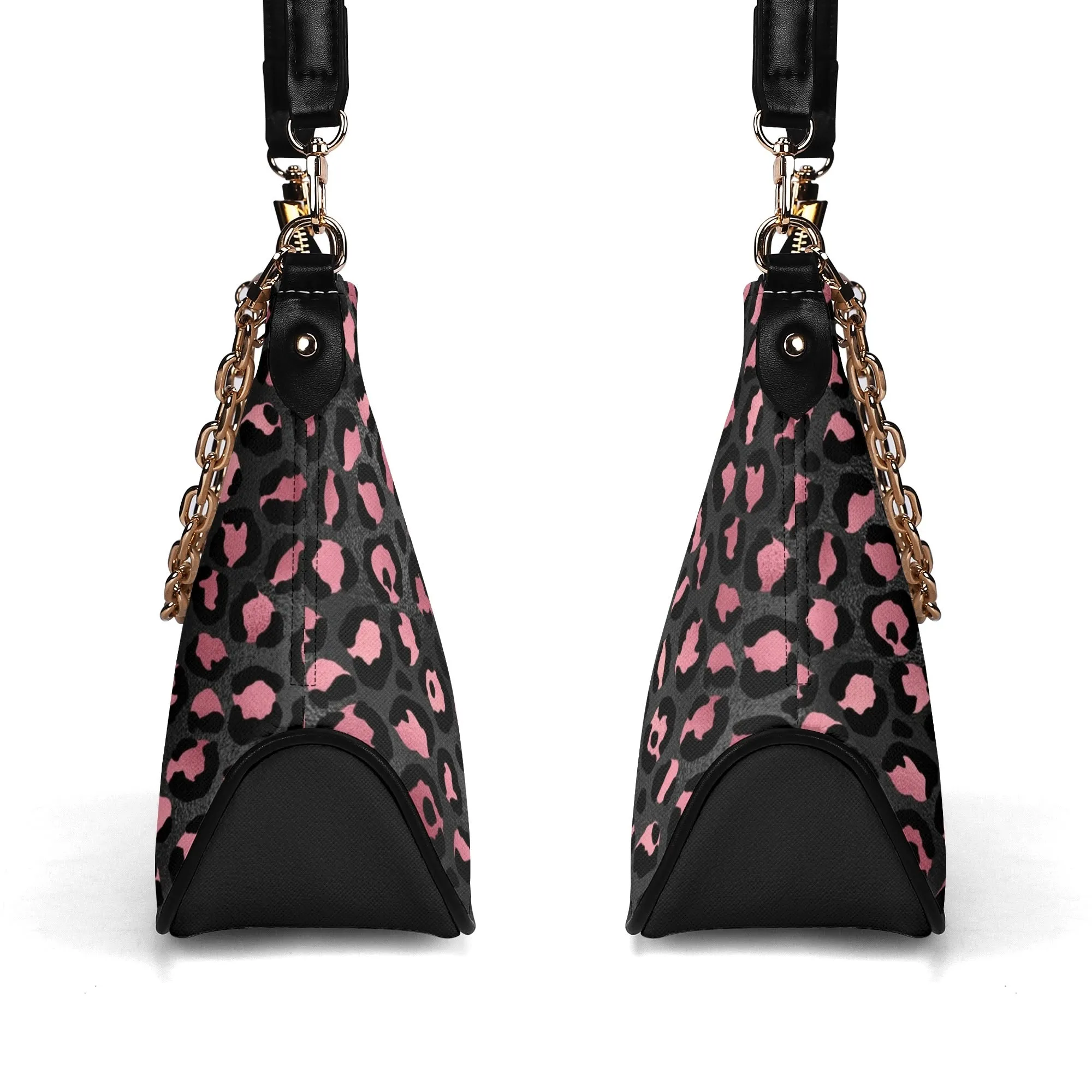 Gold Leopard Pattern Faux Leather Shoulder Bag with Chain Accent