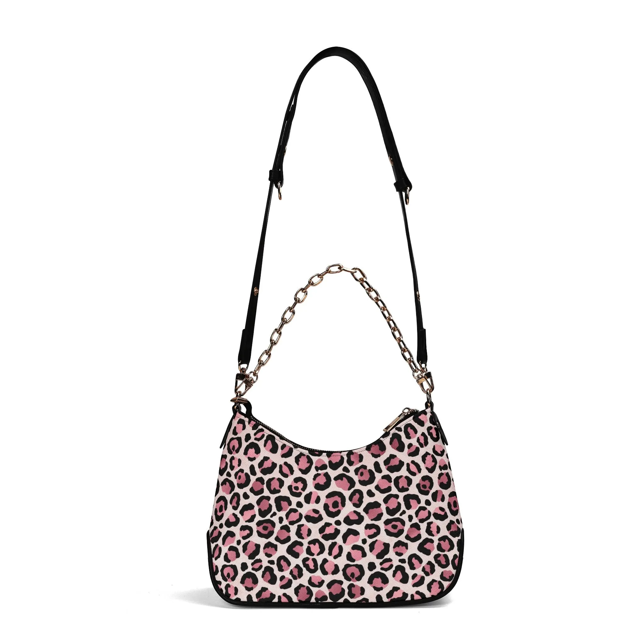 Gold Leopard Pattern Faux Leather Shoulder Bag with Chain Accent