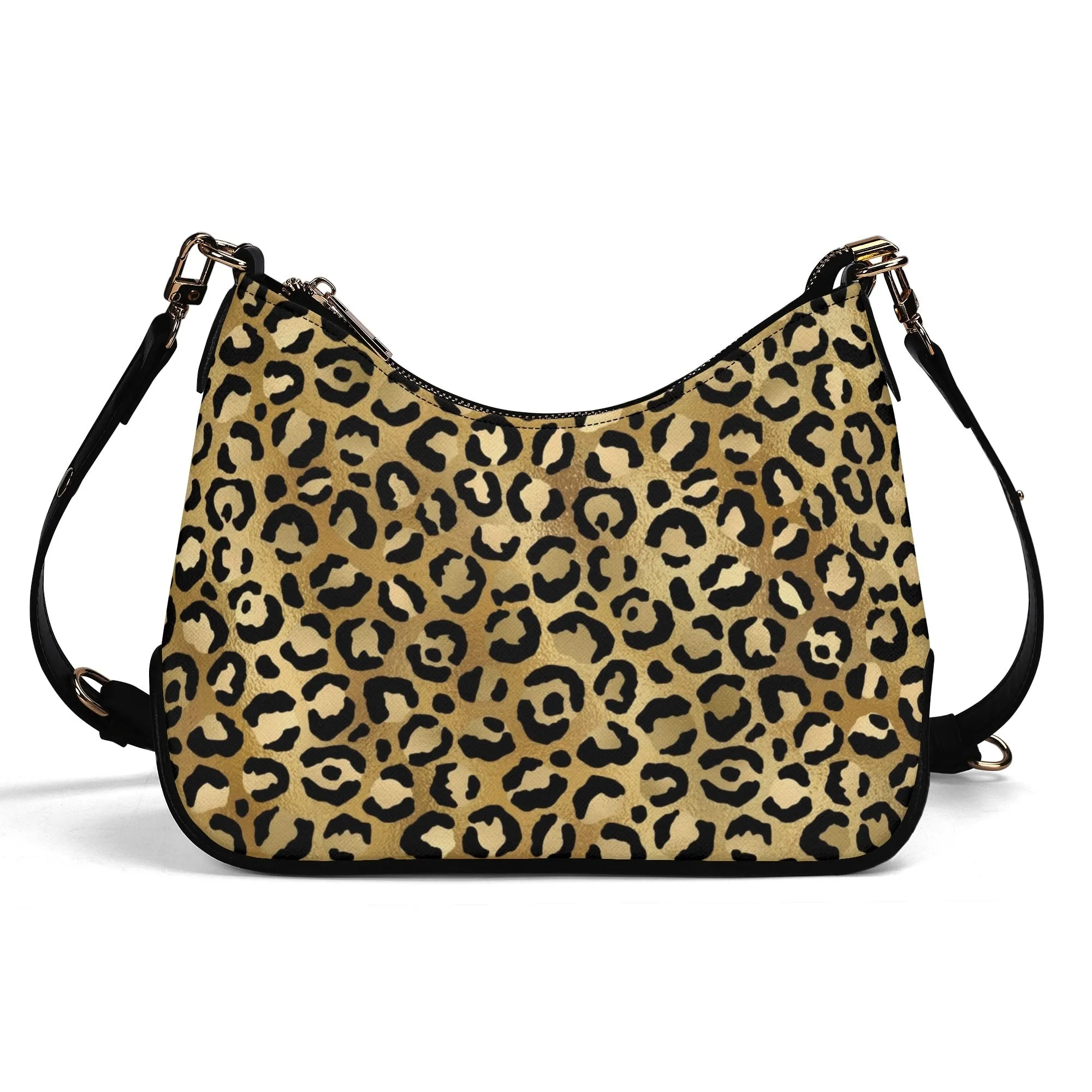 Gold Leopard Pattern Faux Leather Shoulder Bag with Chain Accent