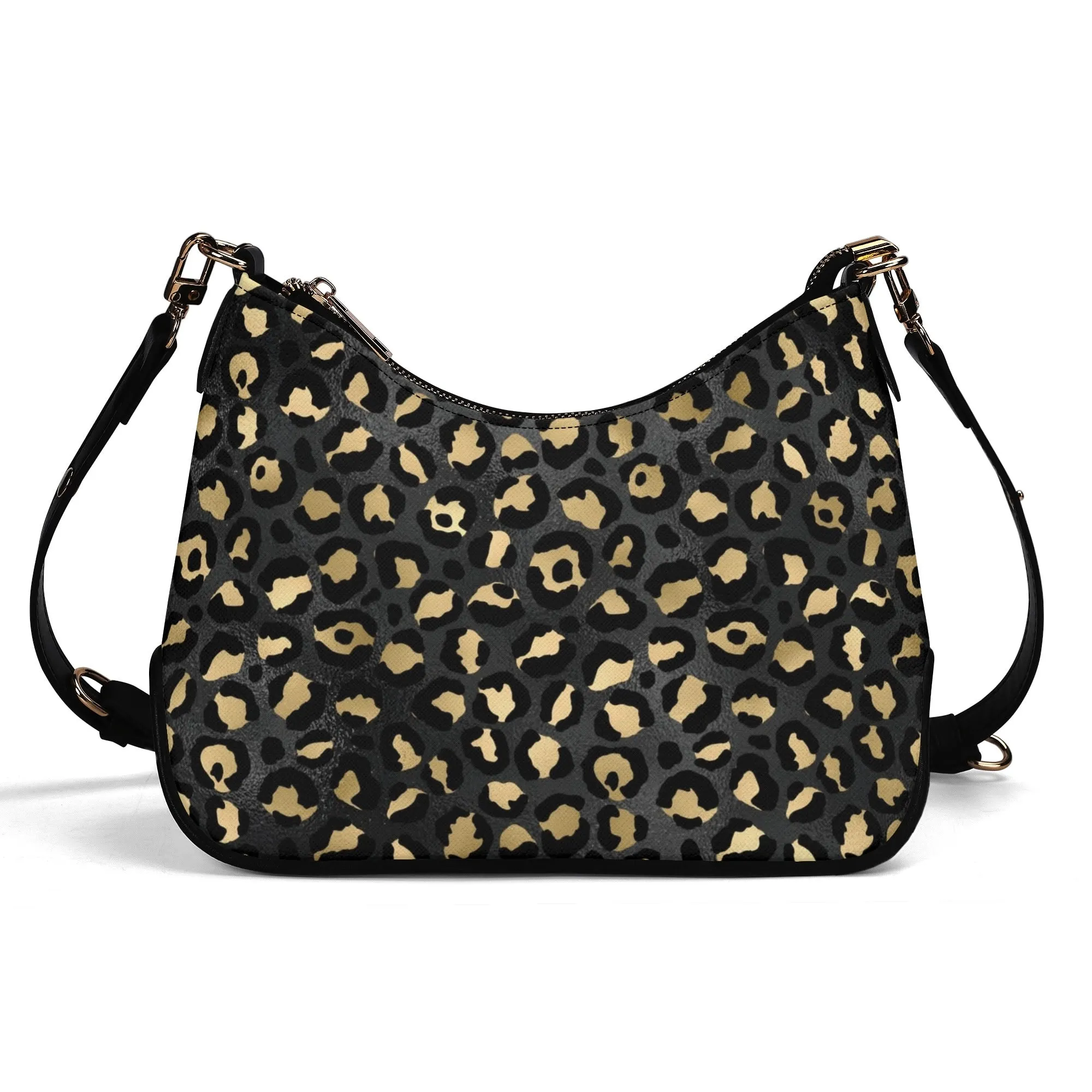 Gold Leopard Pattern Faux Leather Shoulder Bag with Chain Accent