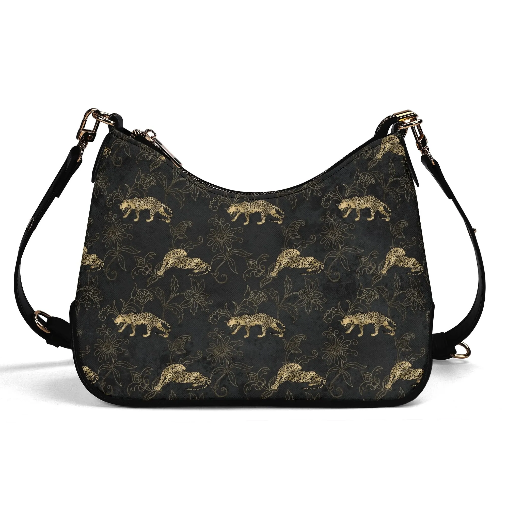 Gold Leopard Pattern Faux Leather Shoulder Bag with Chain Accent