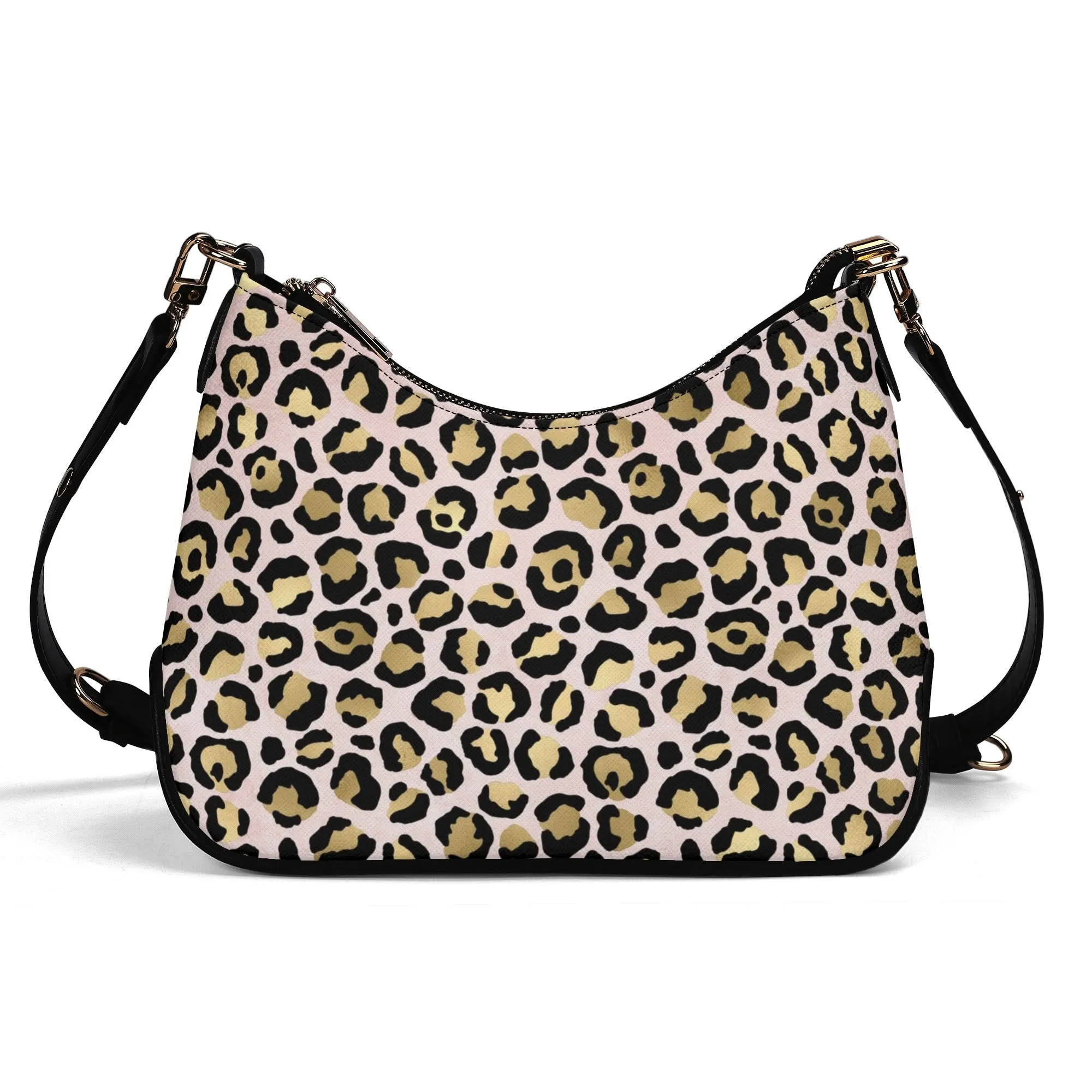 Gold Leopard Pattern Faux Leather Shoulder Bag with Chain Accent