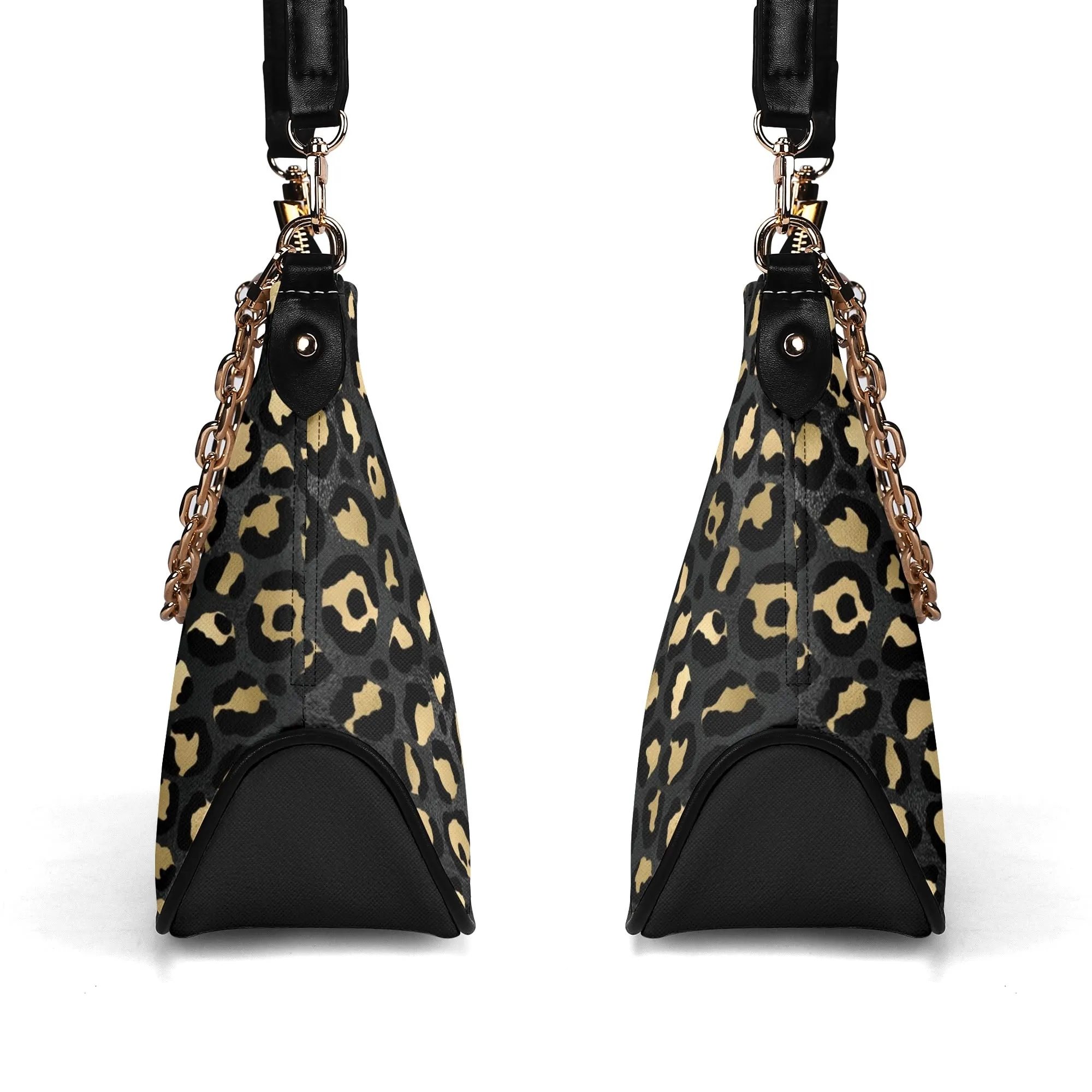 Gold Leopard Pattern Faux Leather Shoulder Bag with Chain Accent