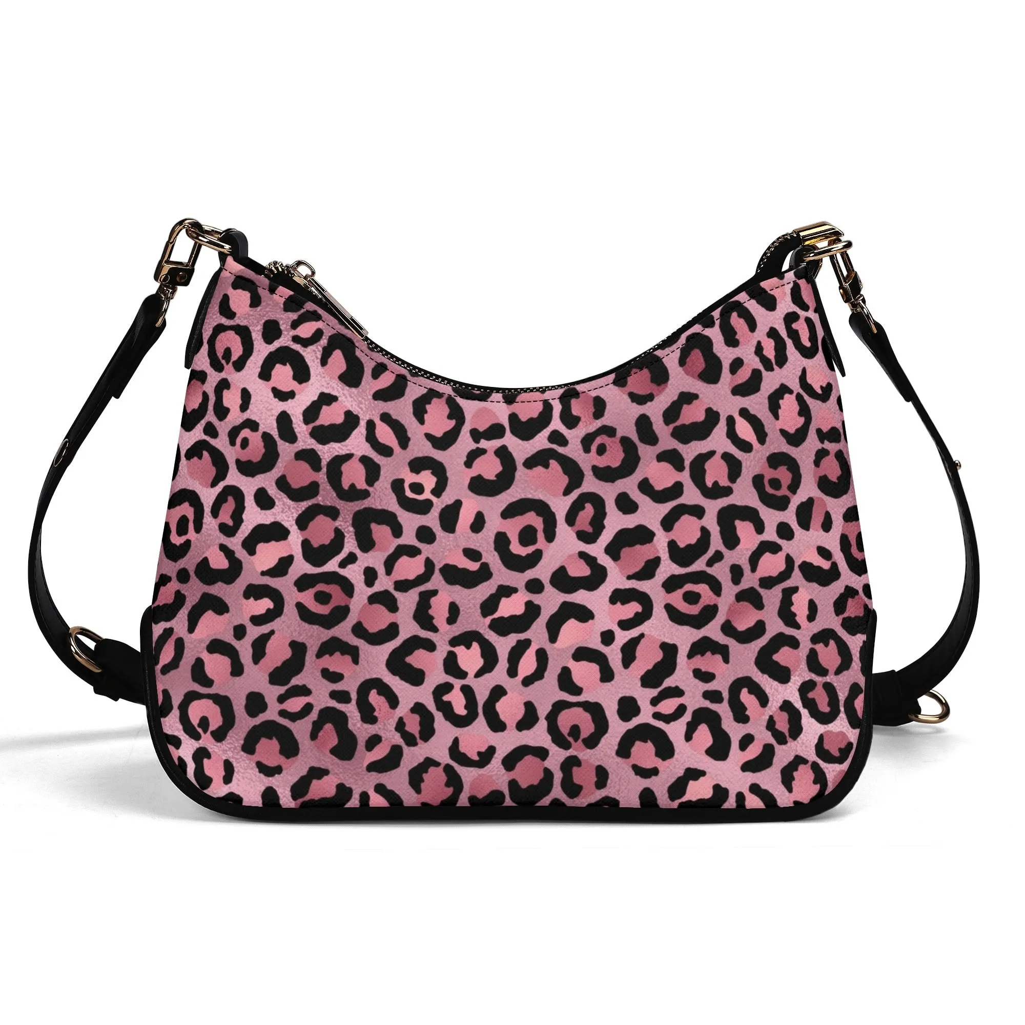 Gold Leopard Pattern Faux Leather Shoulder Bag with Chain Accent