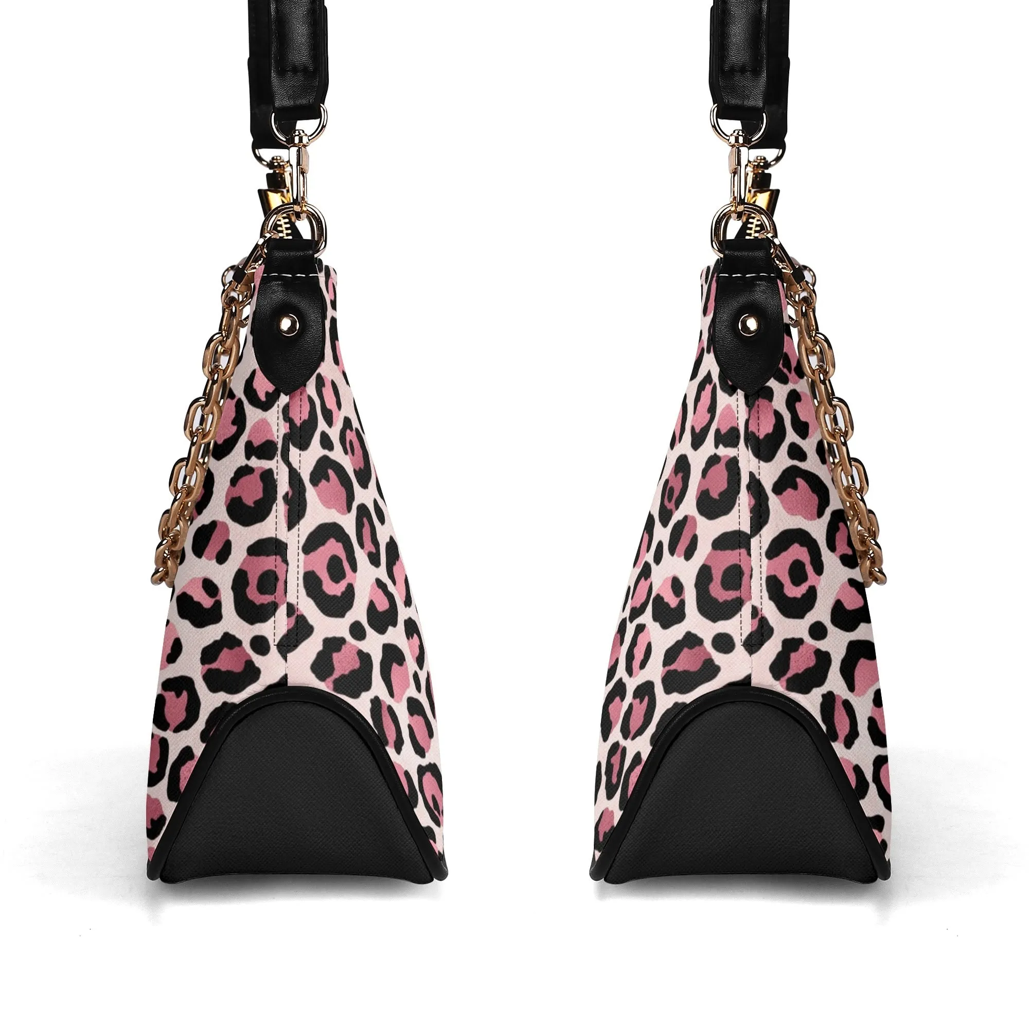 Gold Leopard Pattern Faux Leather Shoulder Bag with Chain Accent