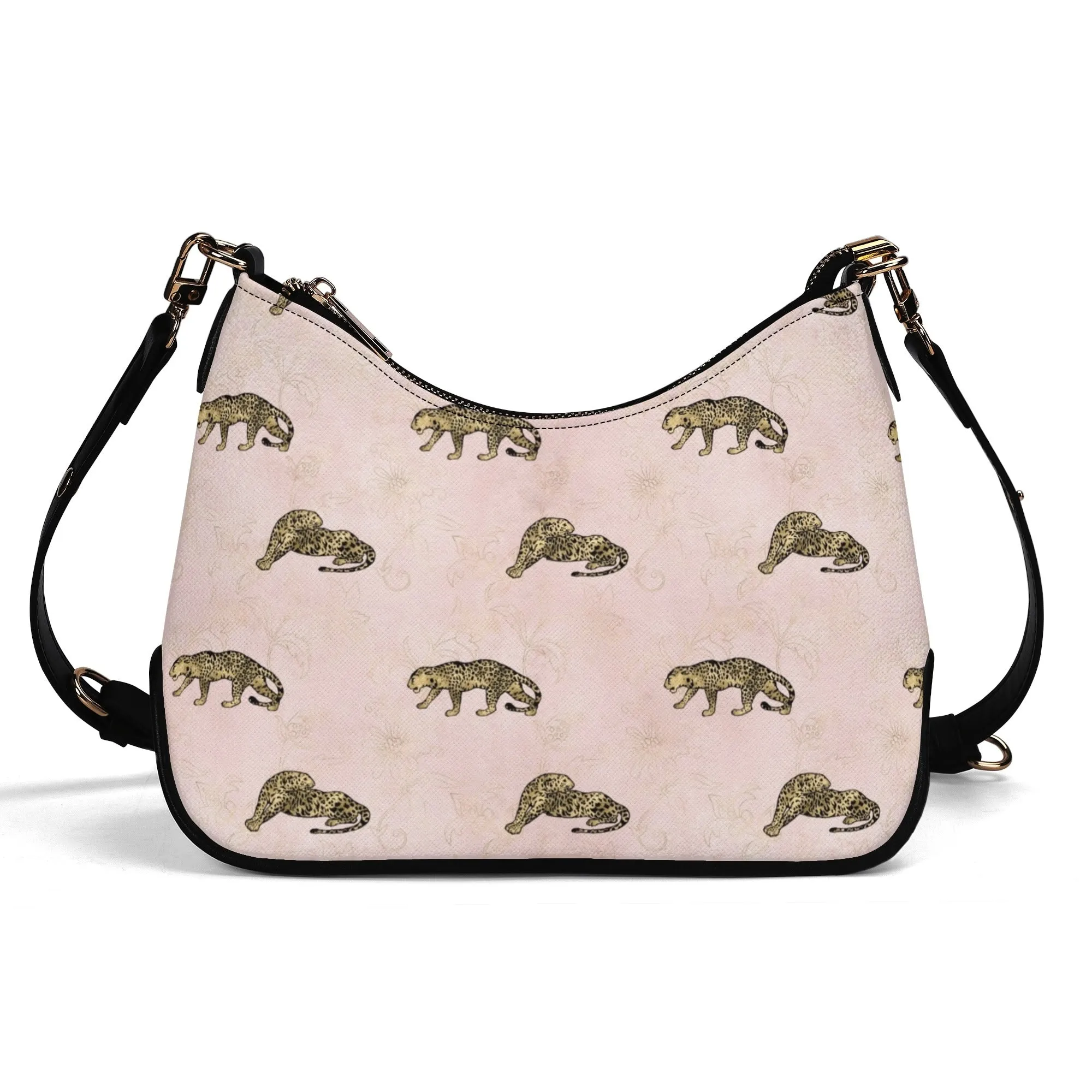 Gold Leopard Pattern Faux Leather Shoulder Bag with Chain Accent