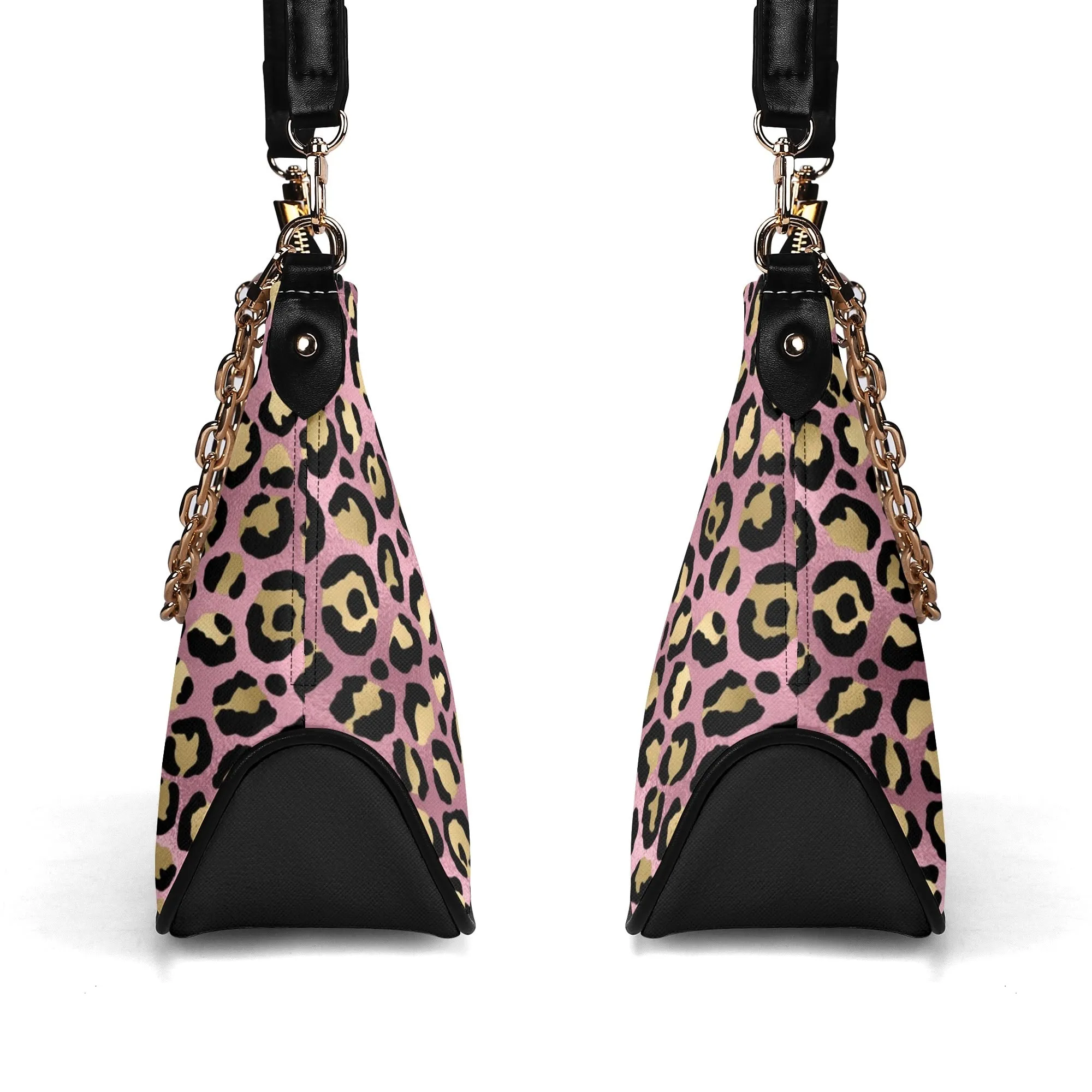 Gold Leopard Pattern Faux Leather Shoulder Bag with Chain Accent