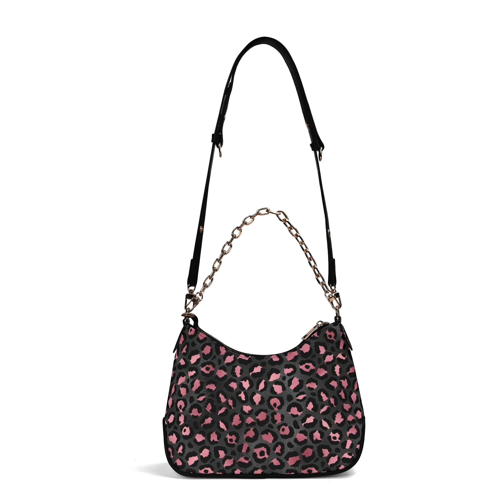 Gold Leopard Pattern Faux Leather Shoulder Bag with Chain Accent