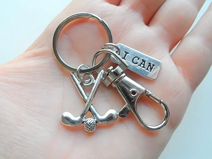 Golf Keychain with I Can Charm and Swivel Clasp Hook, Swimmer or Coach Keychain