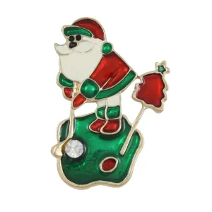 Golfing Santa with Crystal Golf Ball Christmas Brooch Pin - XP911