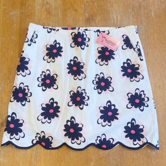Golftini Golf/Pickleball Skirt Skort Sz 4 White &quot;Snow Cone&quot; Floral w Pockets NWT