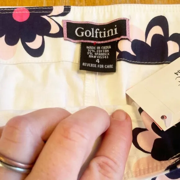 Golftini Golf/Pickleball Skirt Skort Sz 4 White &quot;Snow Cone&quot; Floral w Pockets NWT