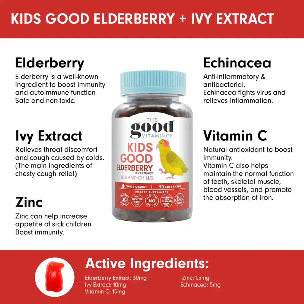 Good Vitamin Gummies Kids Good Elderberry   Ivy Extract (Ills and Chills) 90s