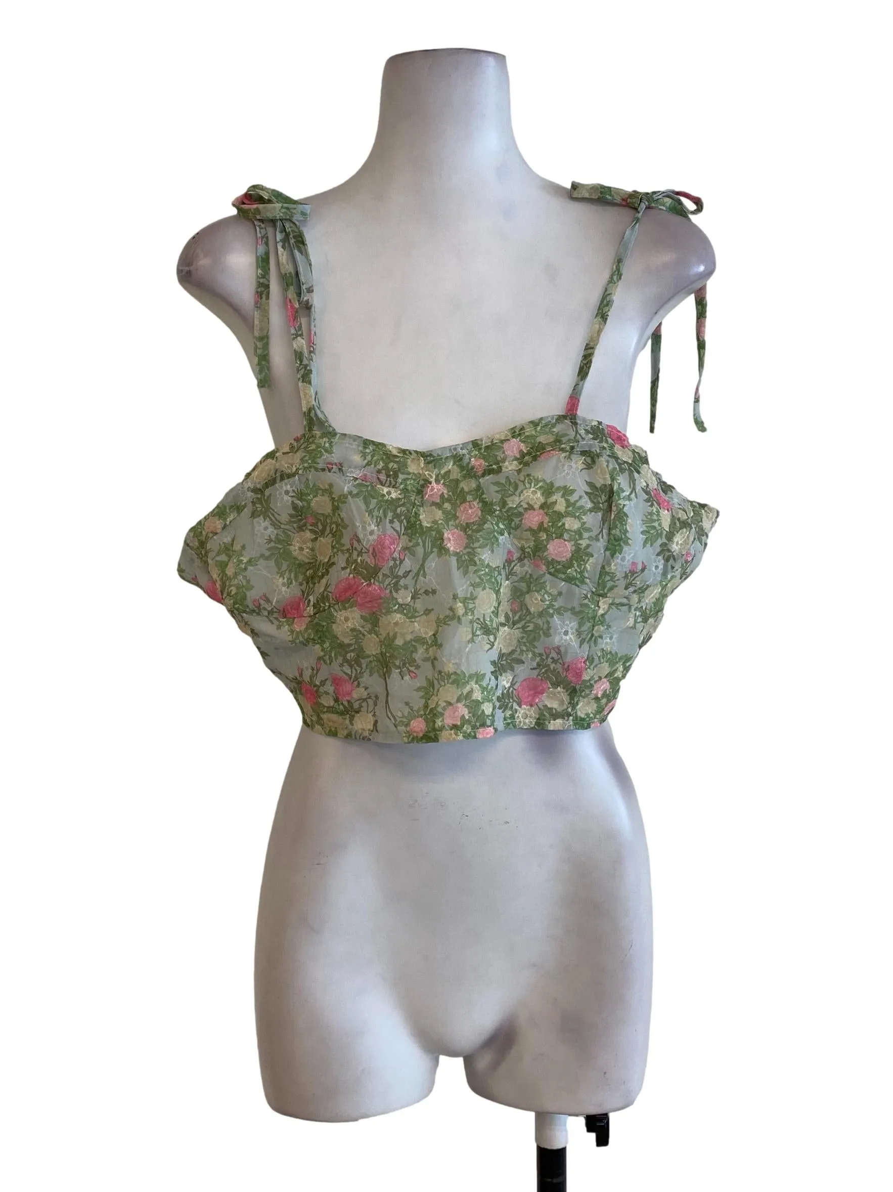 Green Floral Crop Top