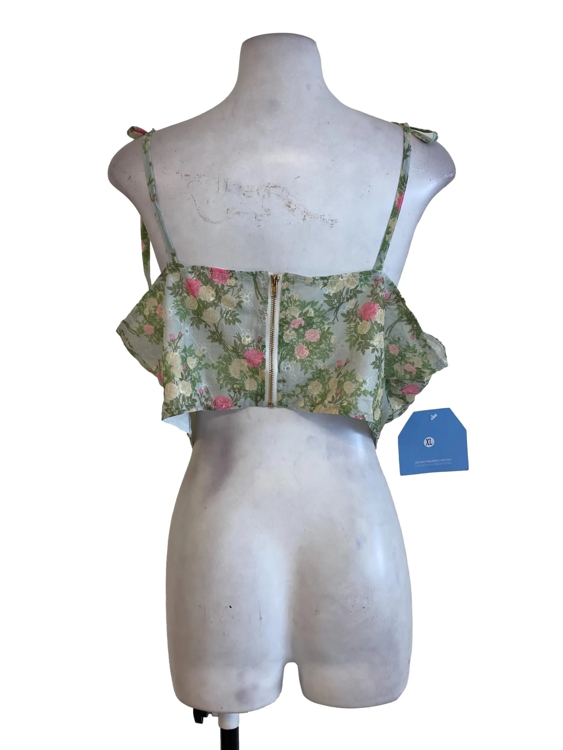 Green Floral Crop Top