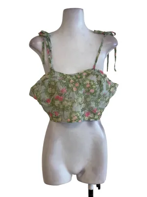 Green Floral Crop Top