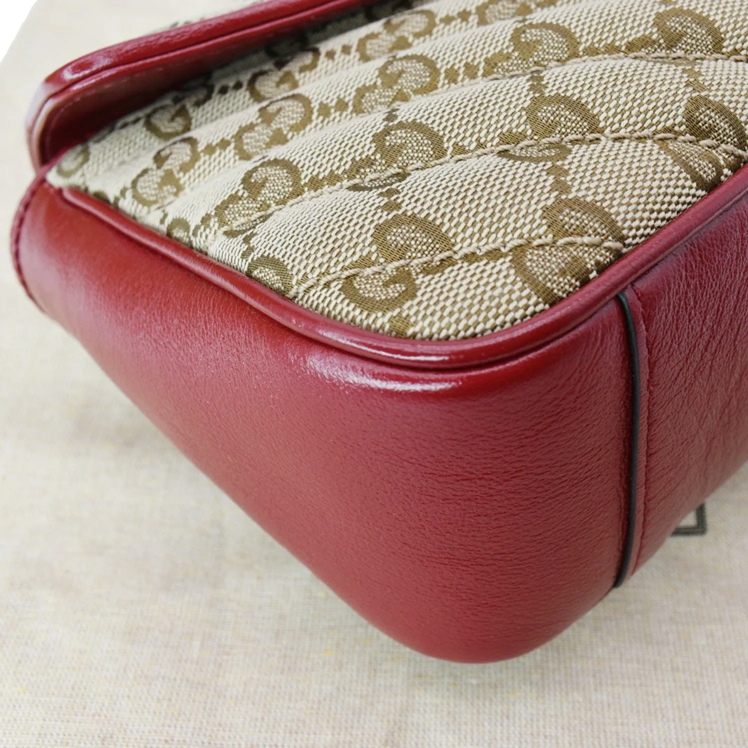 GUCCI GG Marmont Small Matelasse Canvas Shoulder Bag Beige 443497