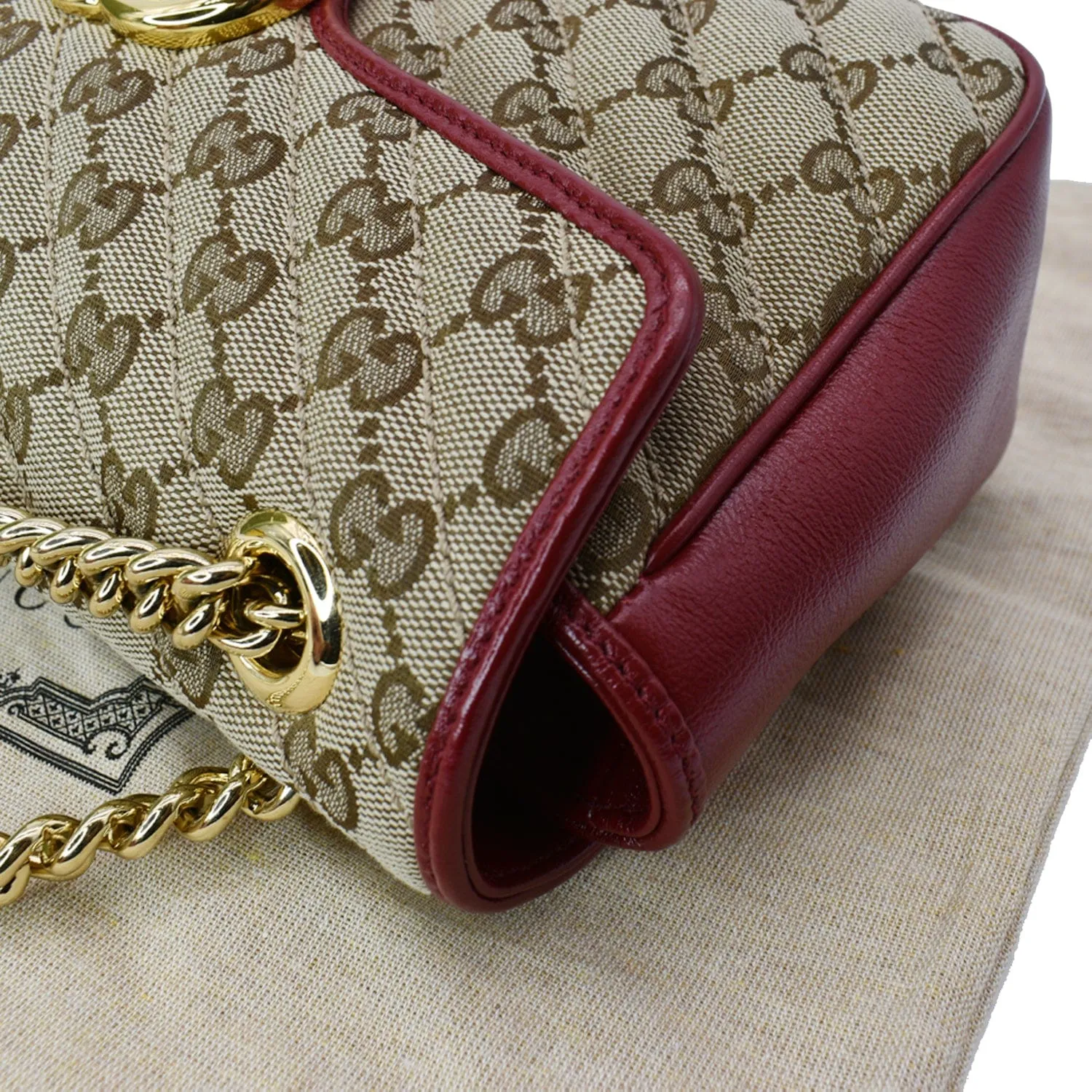 GUCCI GG Marmont Small Matelasse Canvas Shoulder Bag Beige 443497