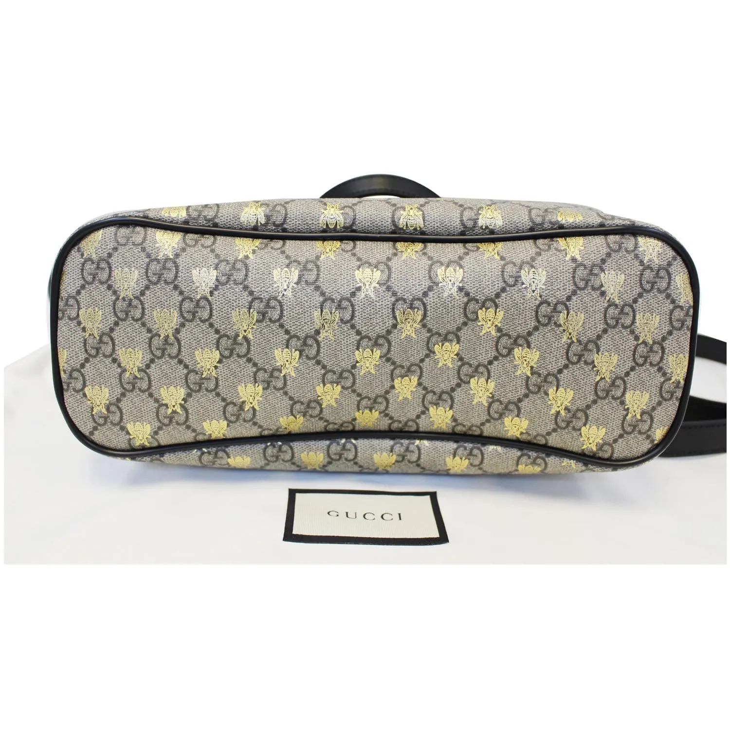 GUCCI GG Supreme Bees Monogram Tote Bag Black/Gold 473887