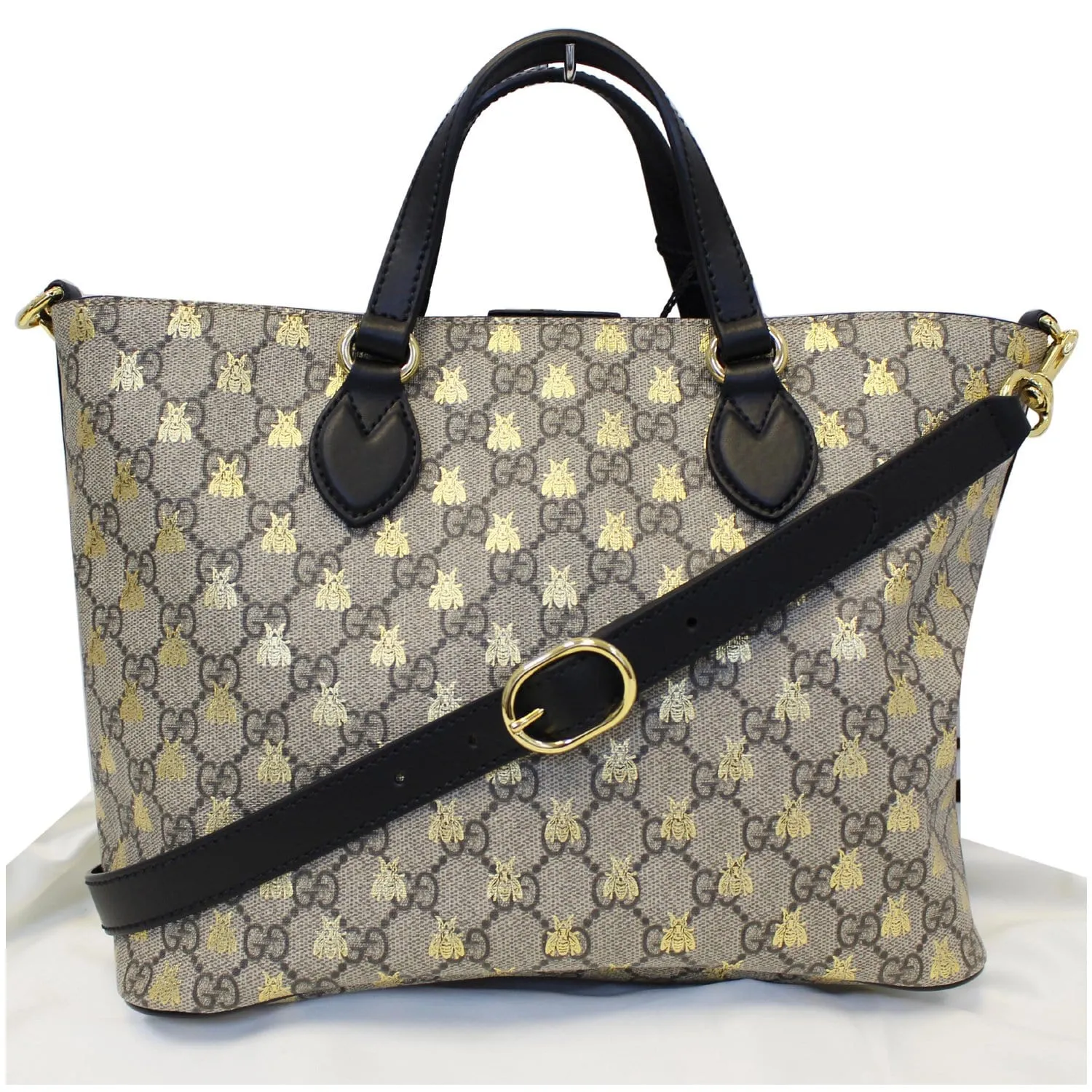 GUCCI GG Supreme Bees Monogram Tote Bag Black/Gold 473887