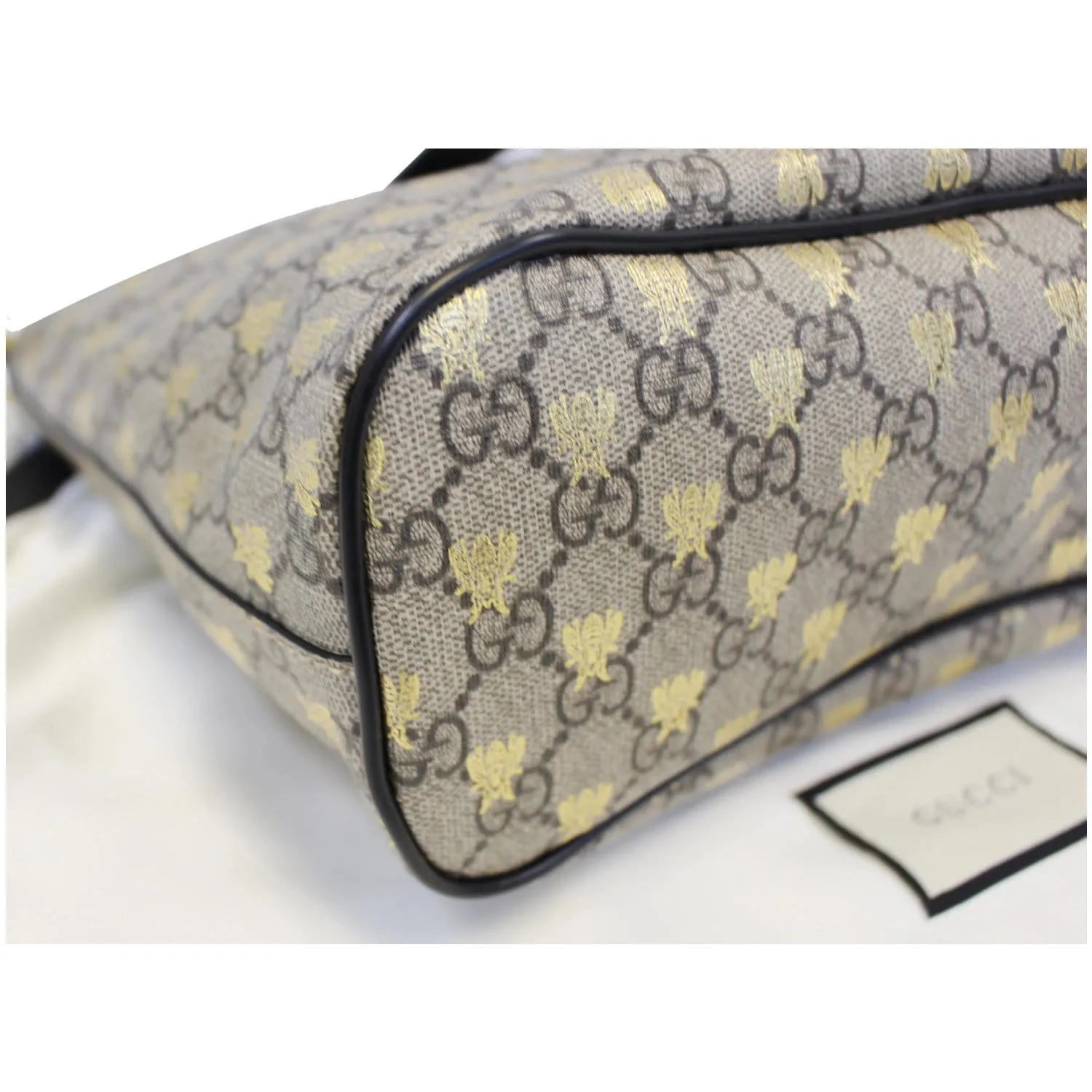GUCCI GG Supreme Bees Monogram Tote Bag Black/Gold 473887