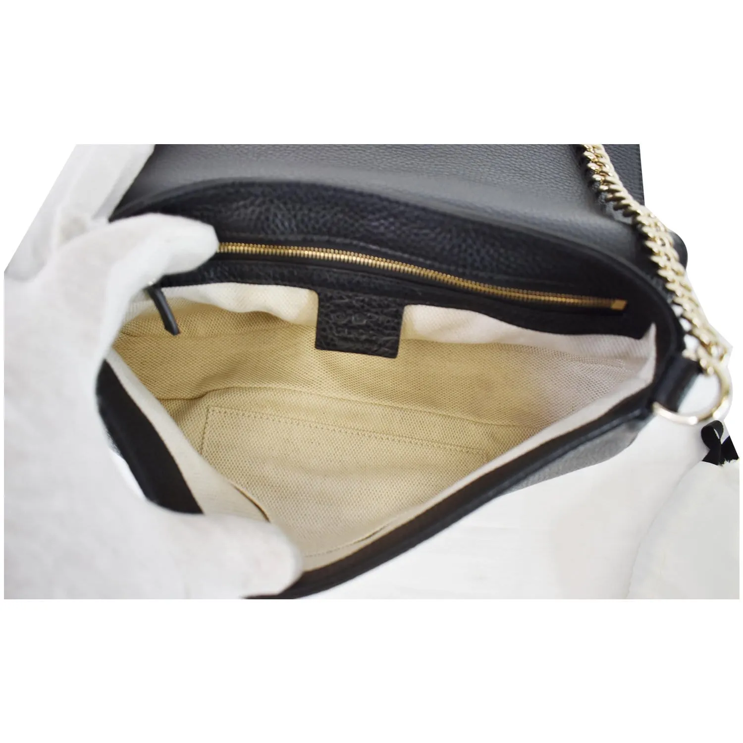 GUCCI Soho Chain Flap Leather Shoulder Bag Black 536224