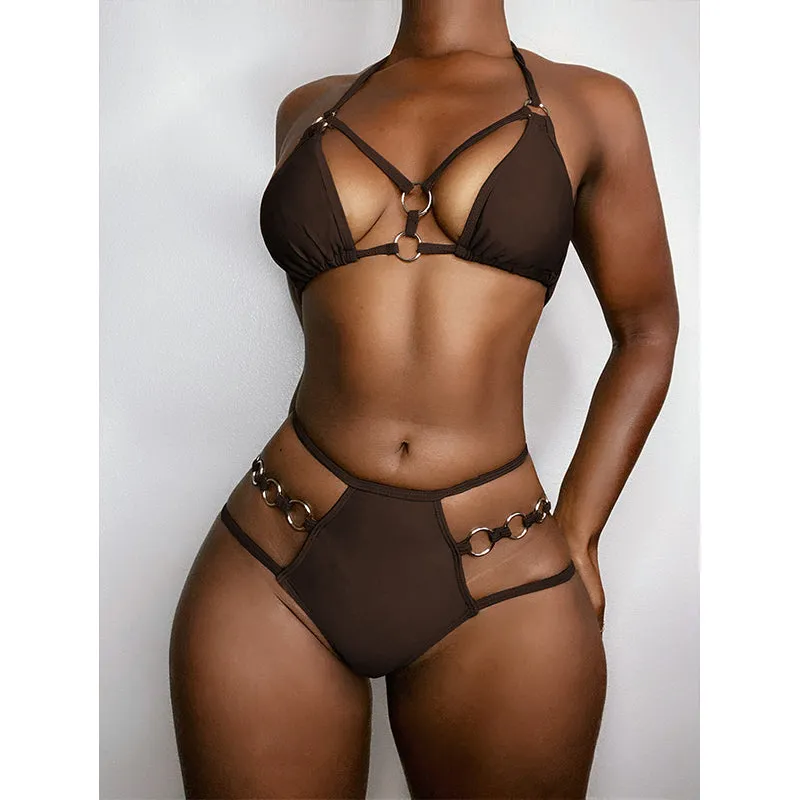 Halter Push Up Bikini Swimsuit Hollow Out Bathing Suits