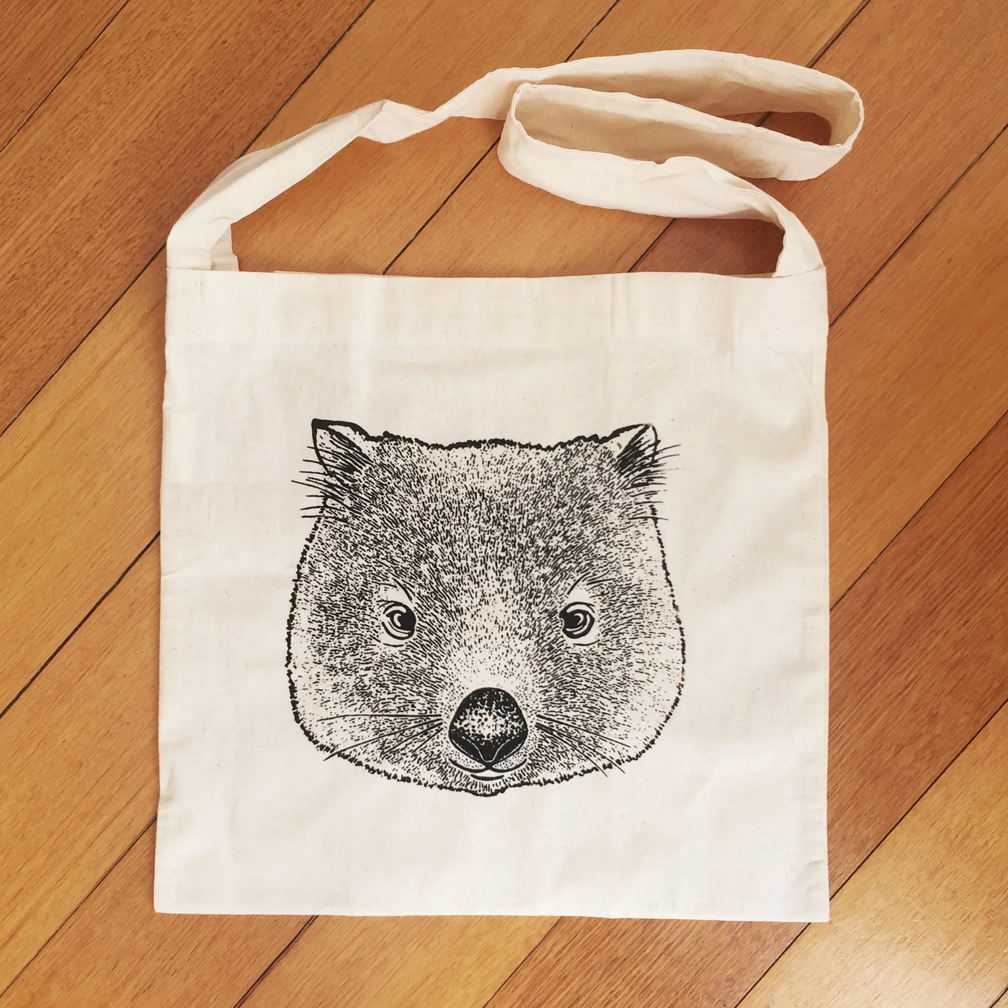 Hand printed joey wombat shopping bag