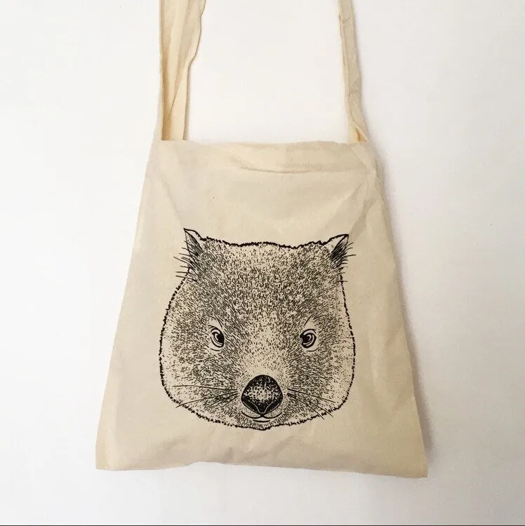Hand printed joey wombat shopping bag