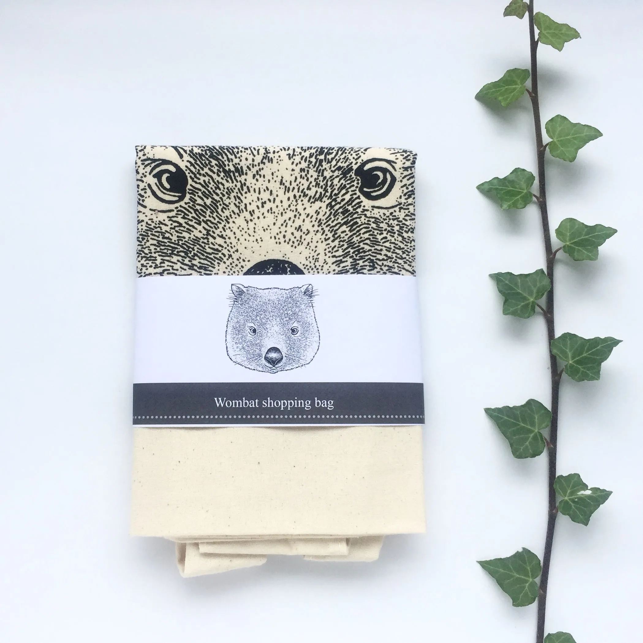 Hand printed joey wombat shopping bag