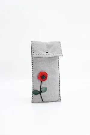 Handmade Small Glasses Case with Red Poppy Flower