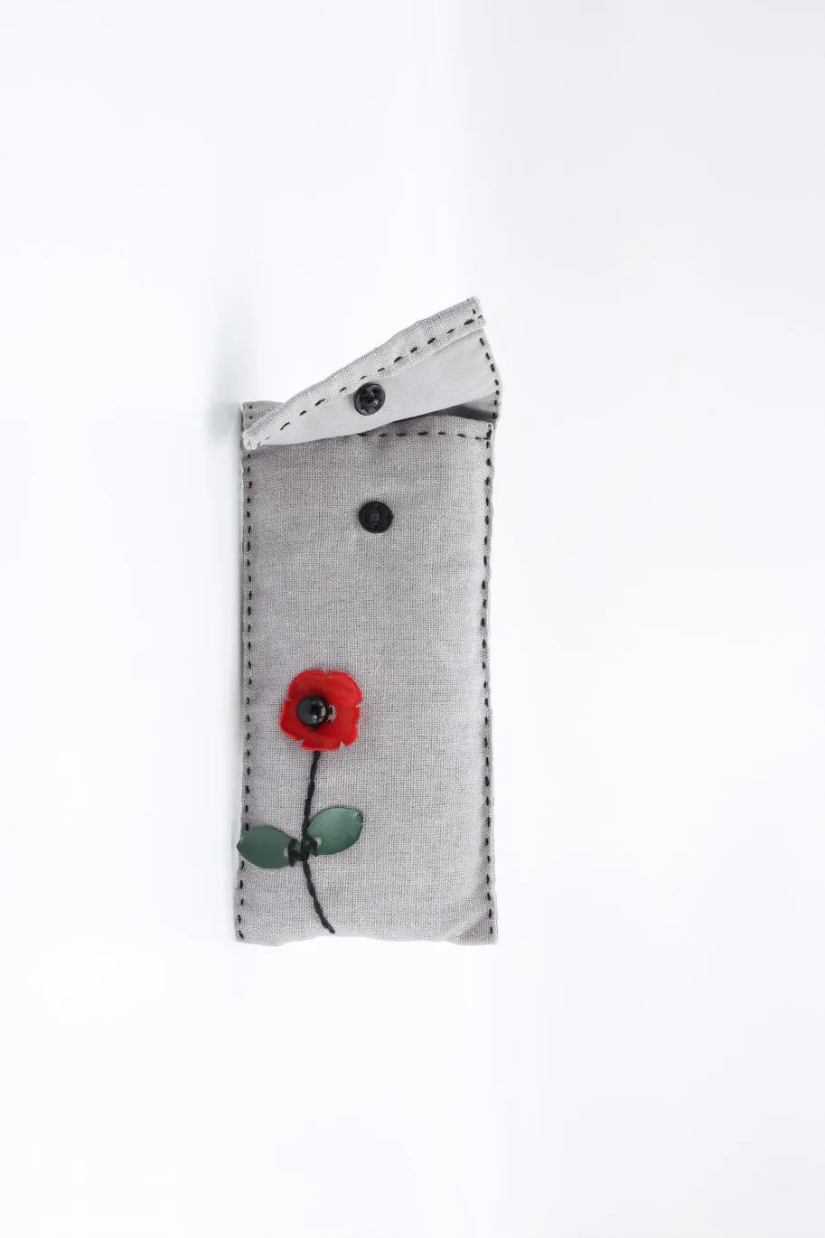 Handmade Small Glasses Case with Red Poppy Flower