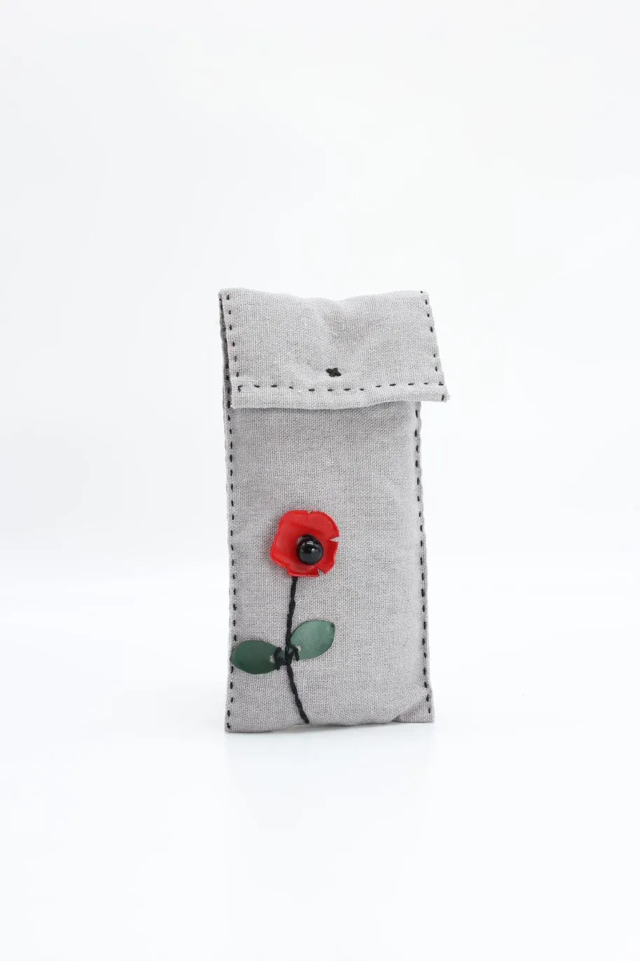Handmade Small Glasses Case with Red Poppy Flower