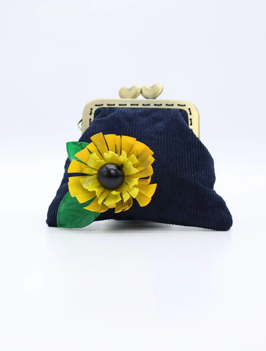 Handmade Small Navy Purse - Sunflower