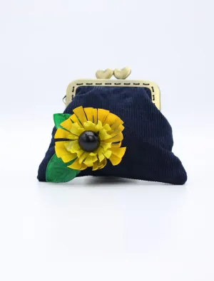 Handmade Small Navy Purse - Sunflower