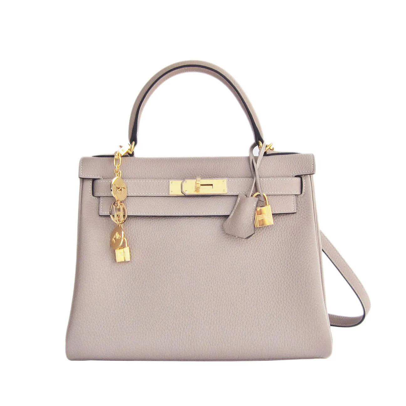 Hermes Gris Tourterelle 28cm Togo Kelly Gold GHW Shoulder Bag