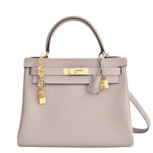 Hermes Gris Tourterelle 28cm Togo Kelly Gold GHW Shoulder Bag