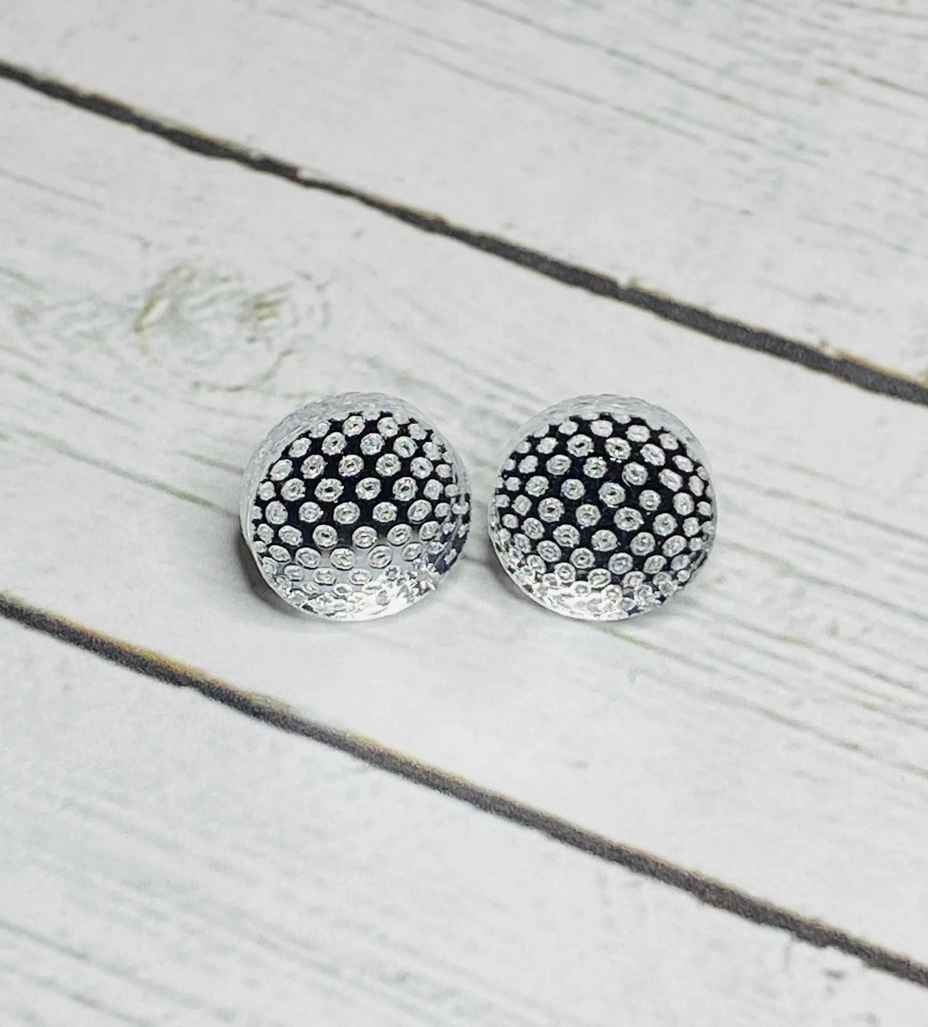Hole in One - Golf Ball Cabochon Earrings 12mm Mirror Finish