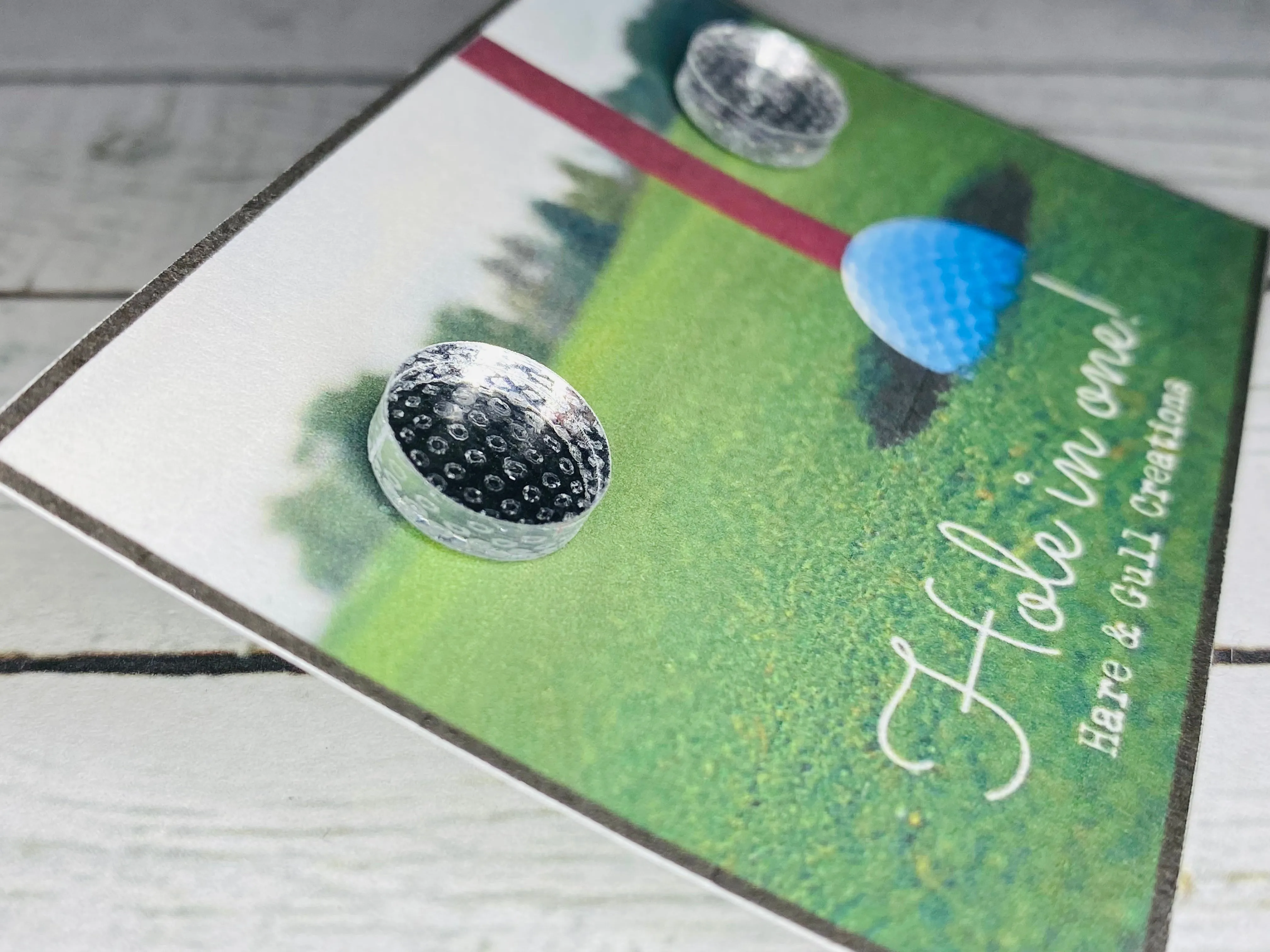 Hole in One - Golf Ball Cabochon Earrings 12mm Mirror Finish