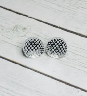 Hole in One - Golf Ball Cabochon Earrings 12mm Mirror Finish