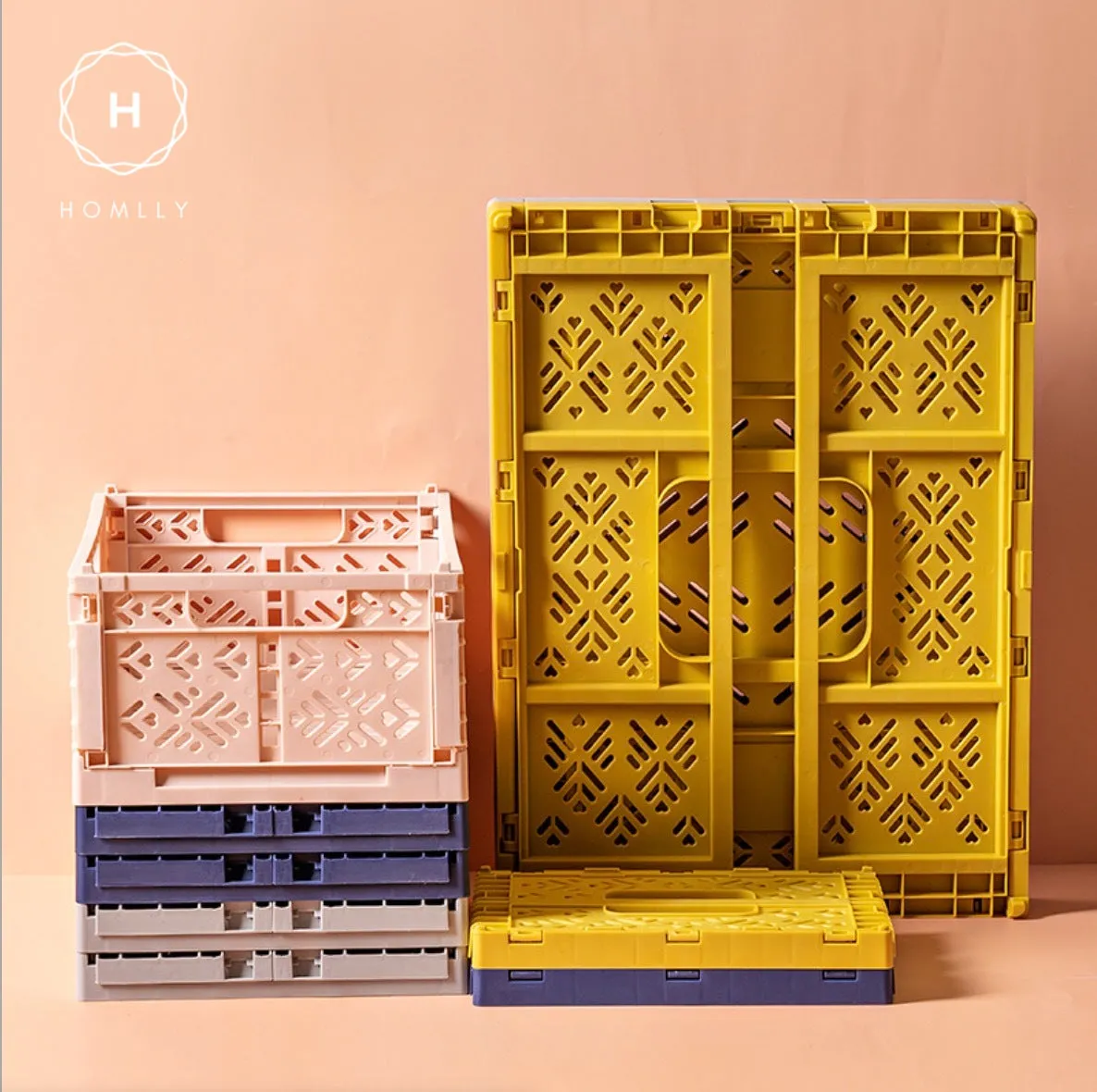 Homlly Collapsible Stackable Storage Crates Basket Box