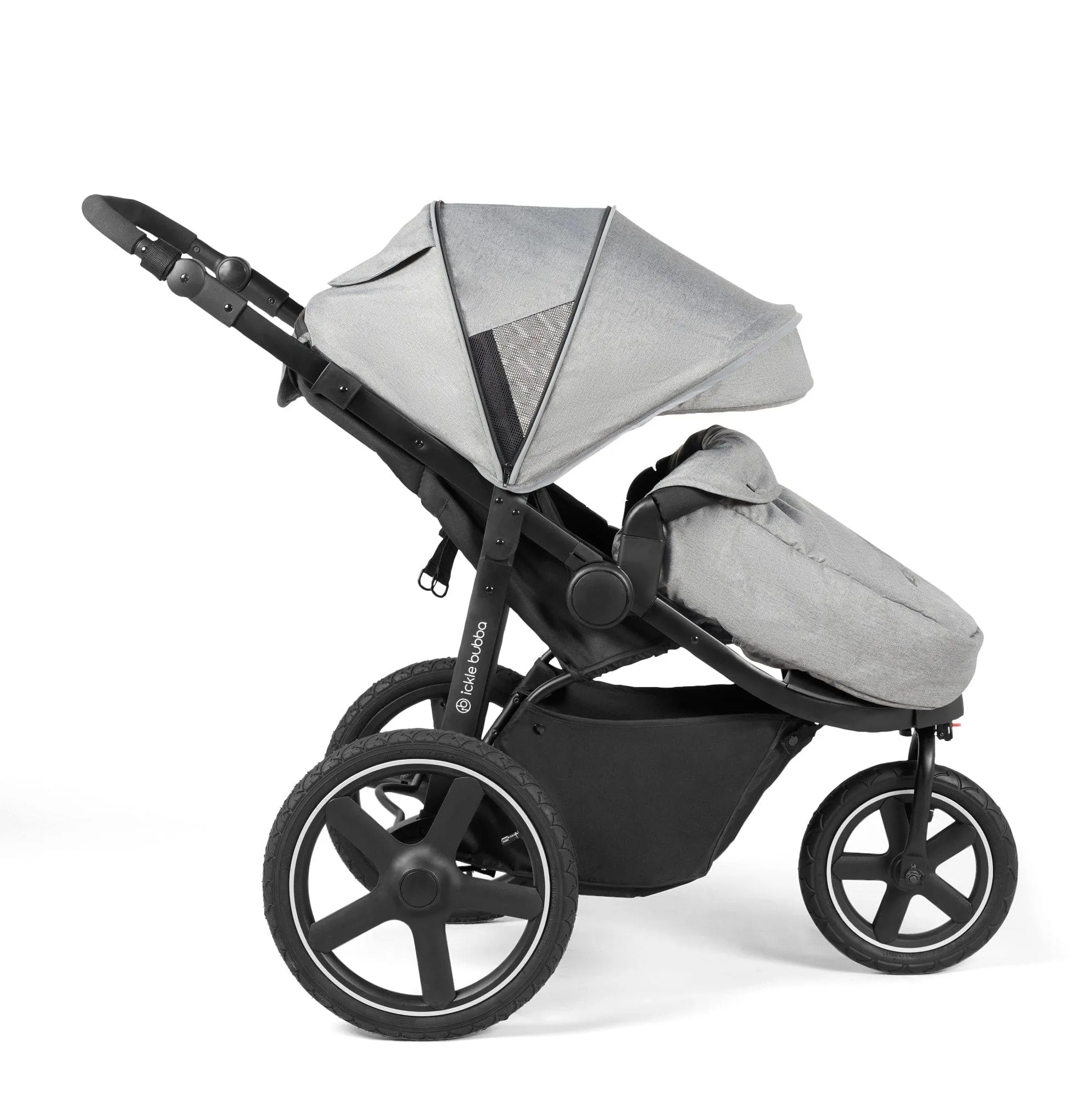 Ickle Bubba Venus Max Jogger Stroller I-Size Travel System in Black/Space Grey with Isofix Base