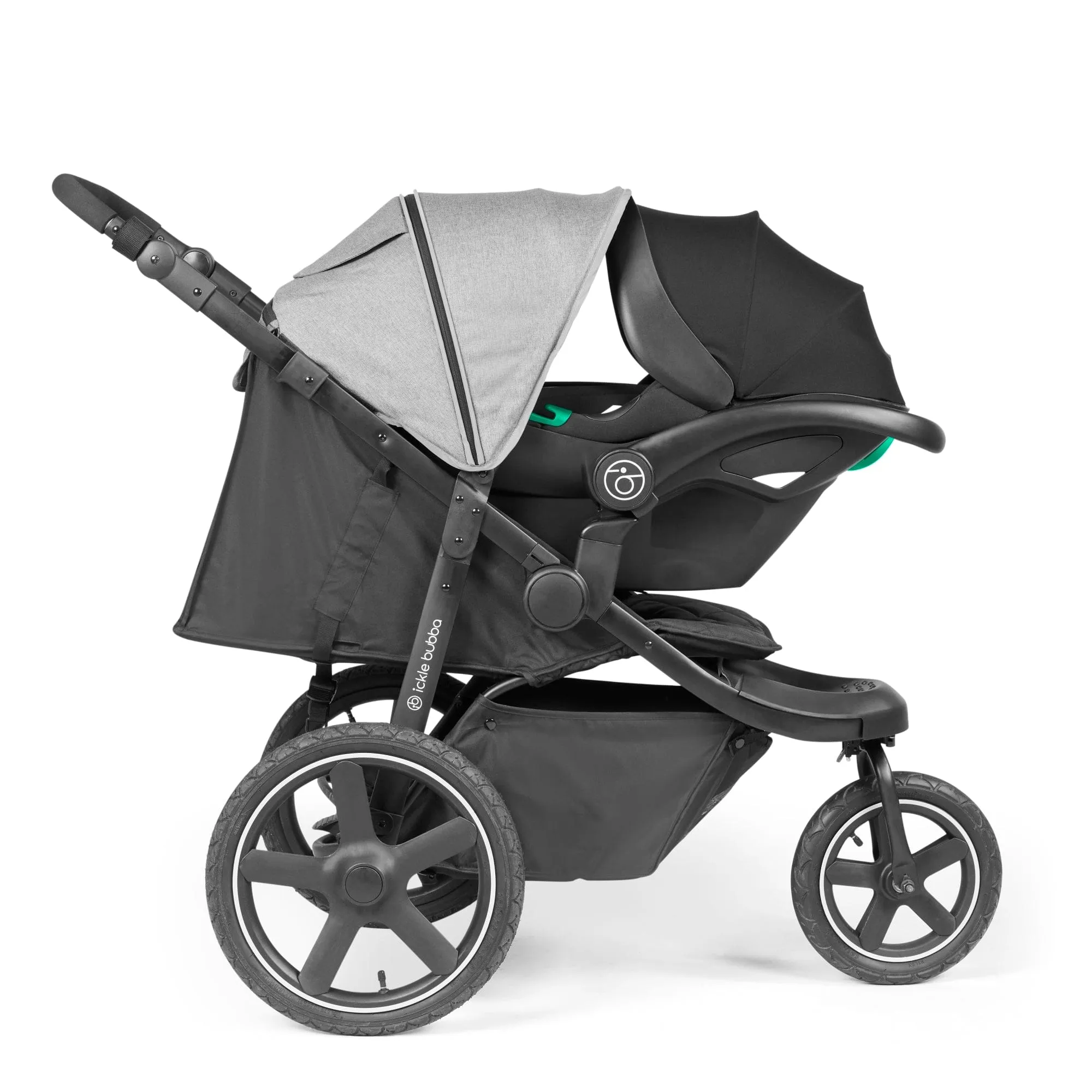Ickle Bubba Venus Max Jogger Stroller I-Size Travel System in Black/Space Grey with Isofix Base