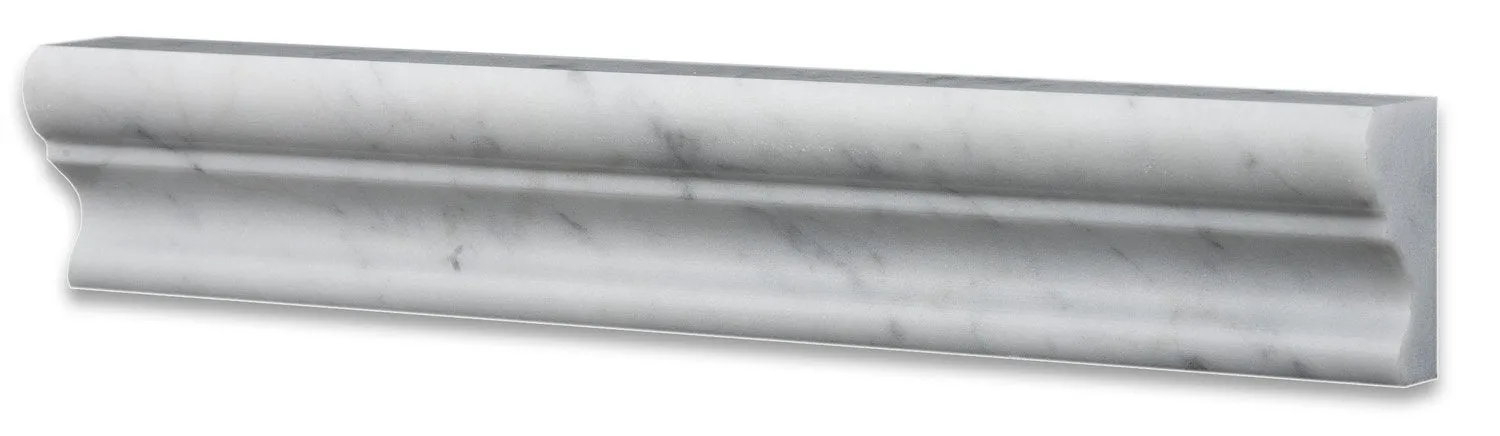 Italian Carrara White Marble Polished 2 X 12 Crown - Mercer Molding Trim - Box of 5 Pcs.